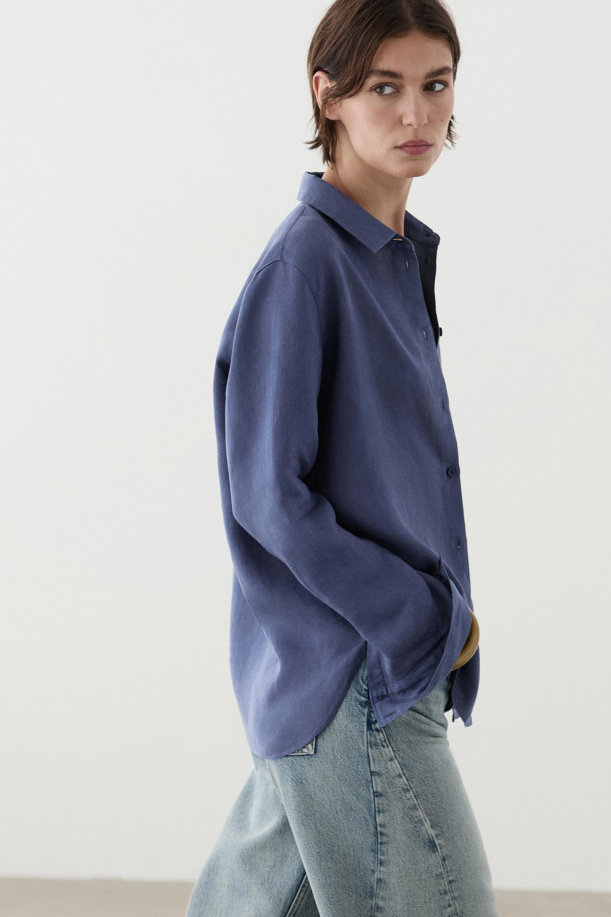 Flowing 100% linen shirt — DEEP BLUE