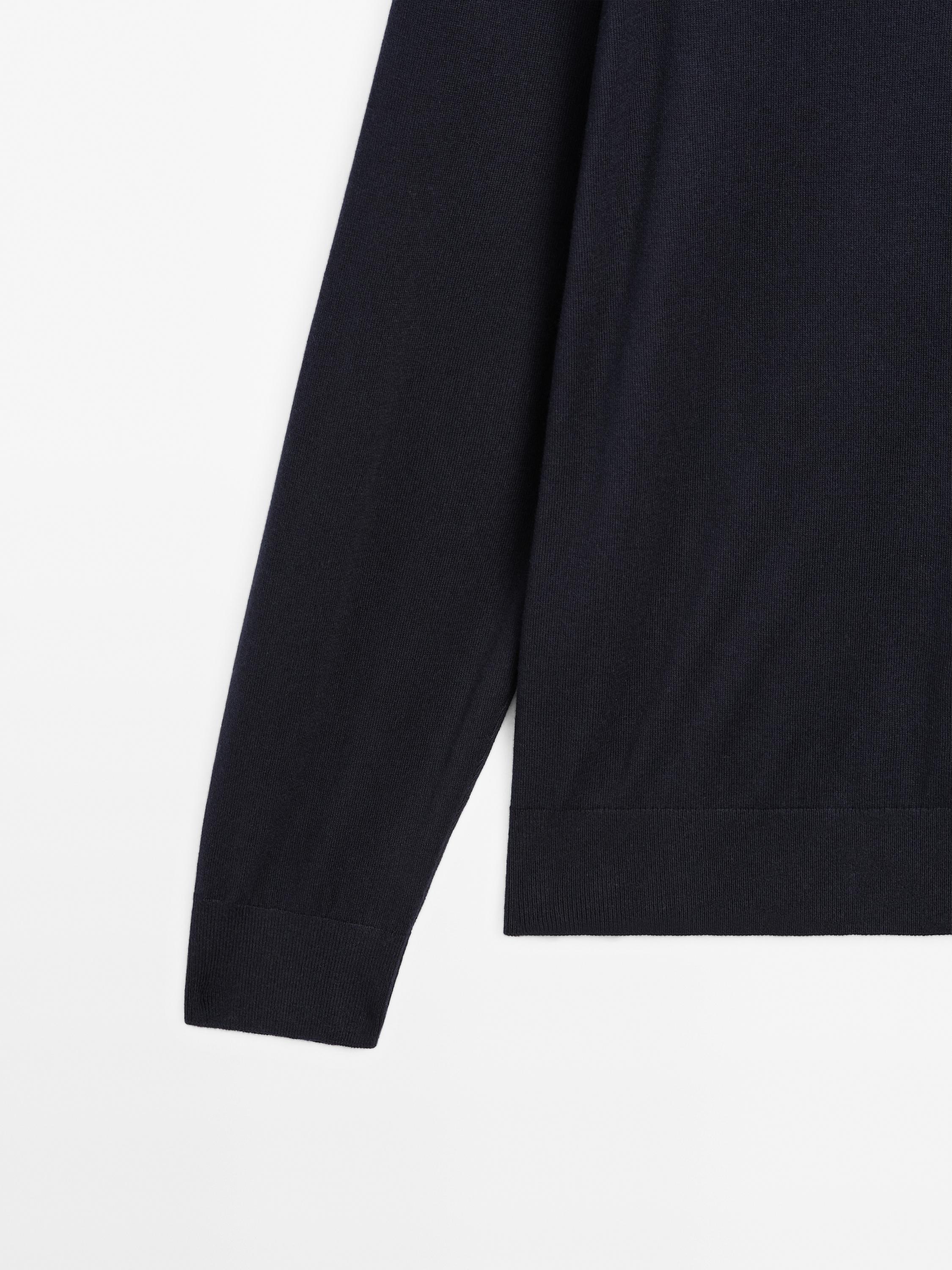 Cotton blend knit polo sweater