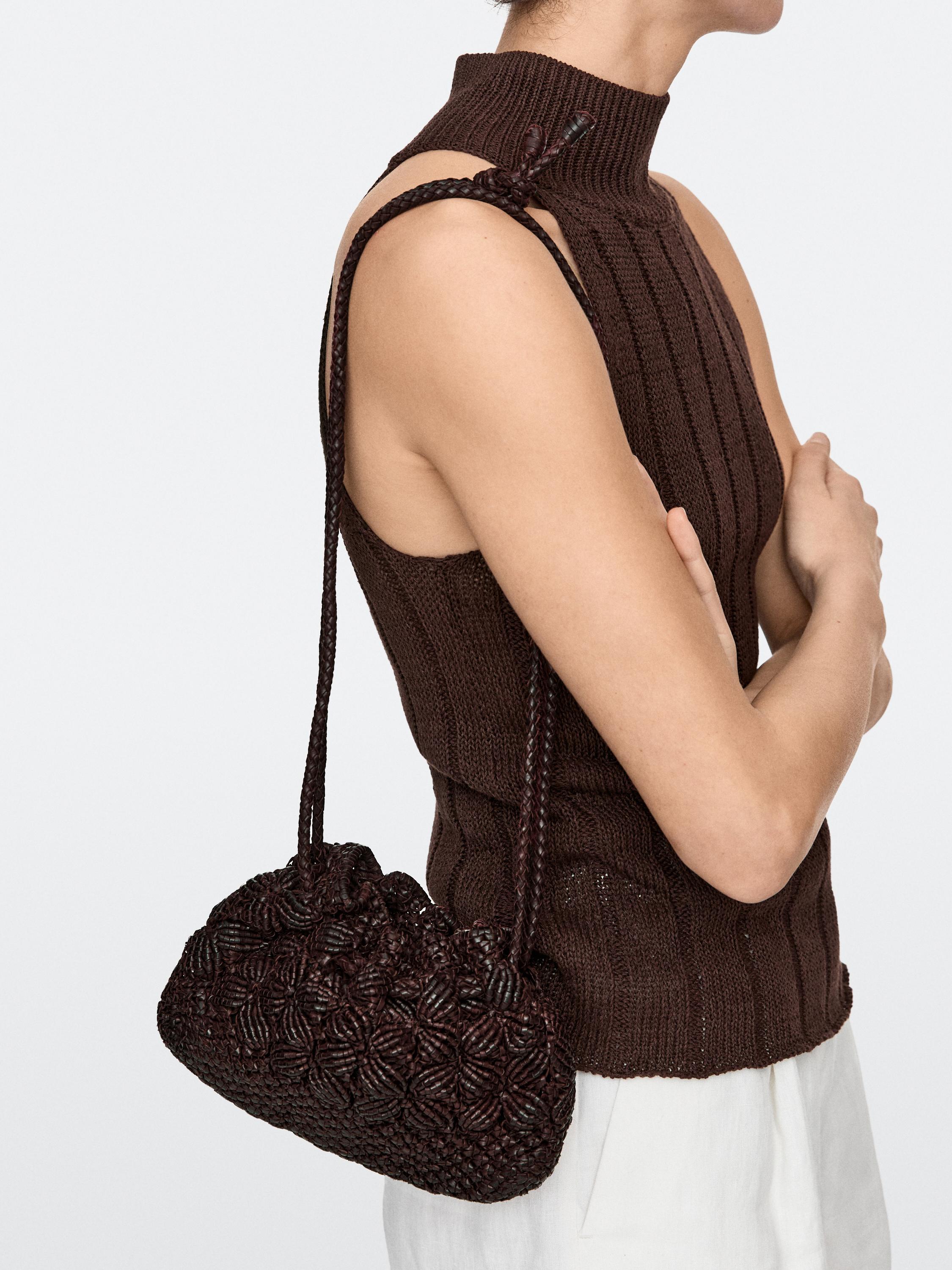 Nappa leather macramé pouch bag — BURGUNDY