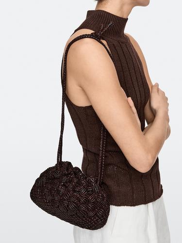 Nappa leather macramé pouch bag — BURGUNDY 5