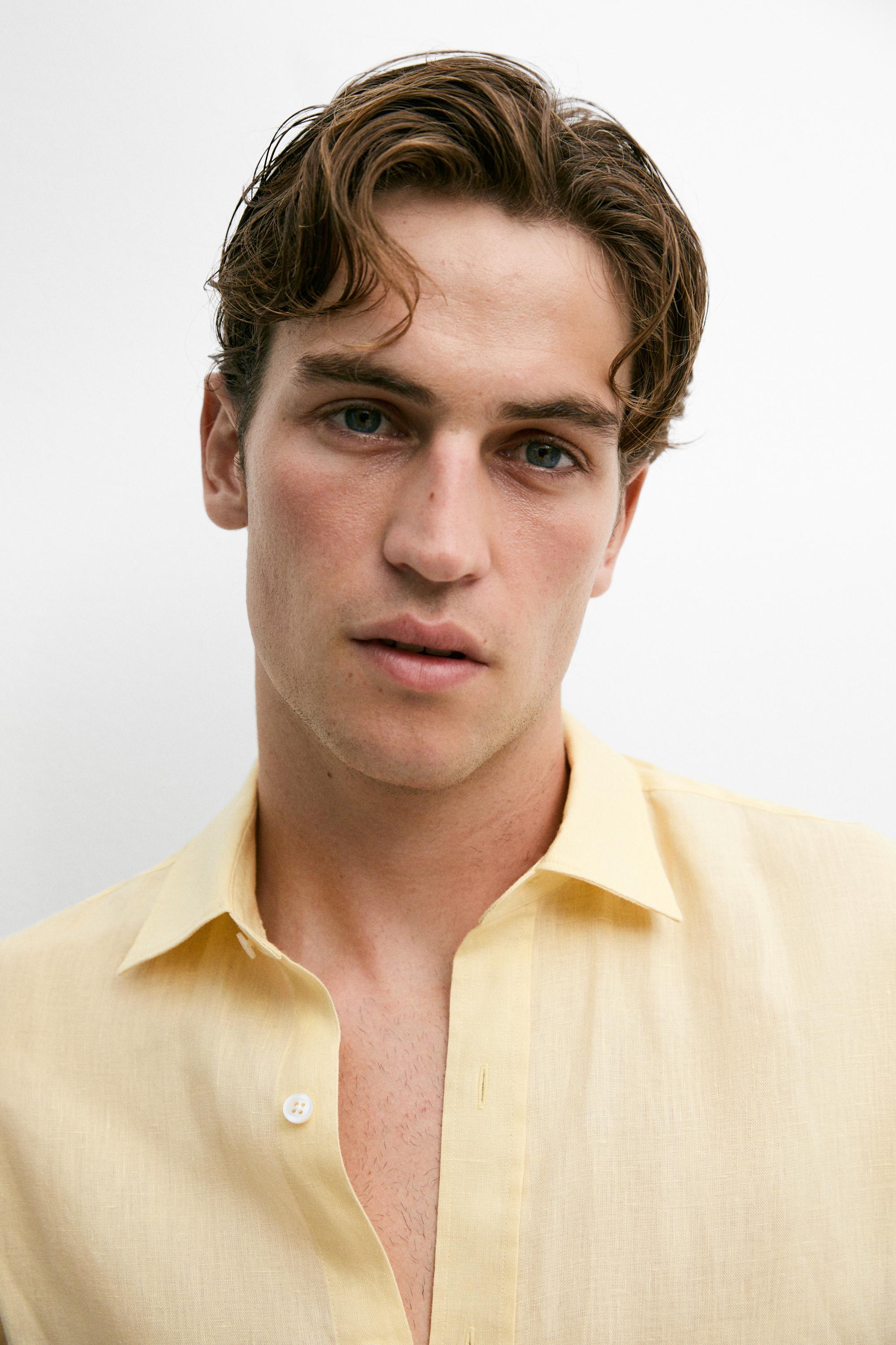 100% linen slim fit shirt — YELLOW
