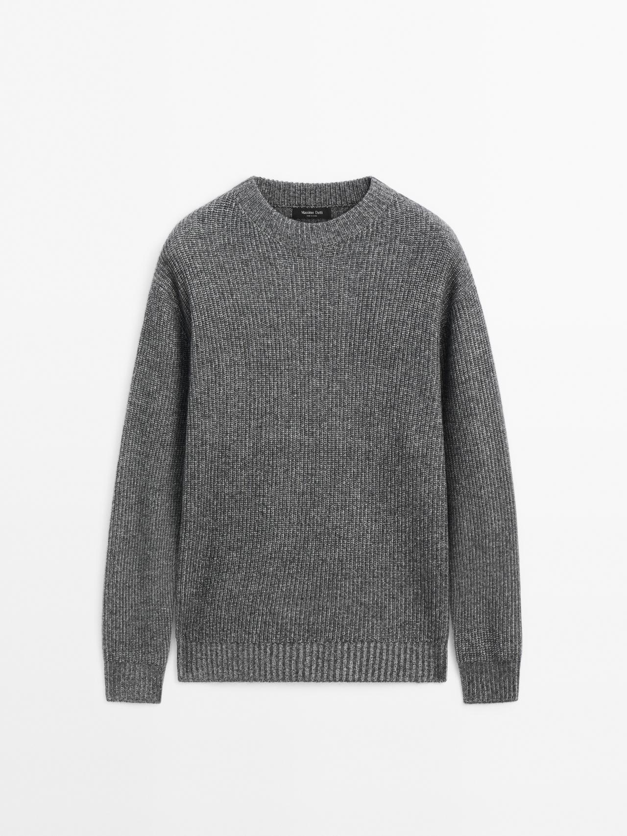Massimo Dutti - Herre - Trøje I Ribstrikket Uldblanding - Koksgrå - M