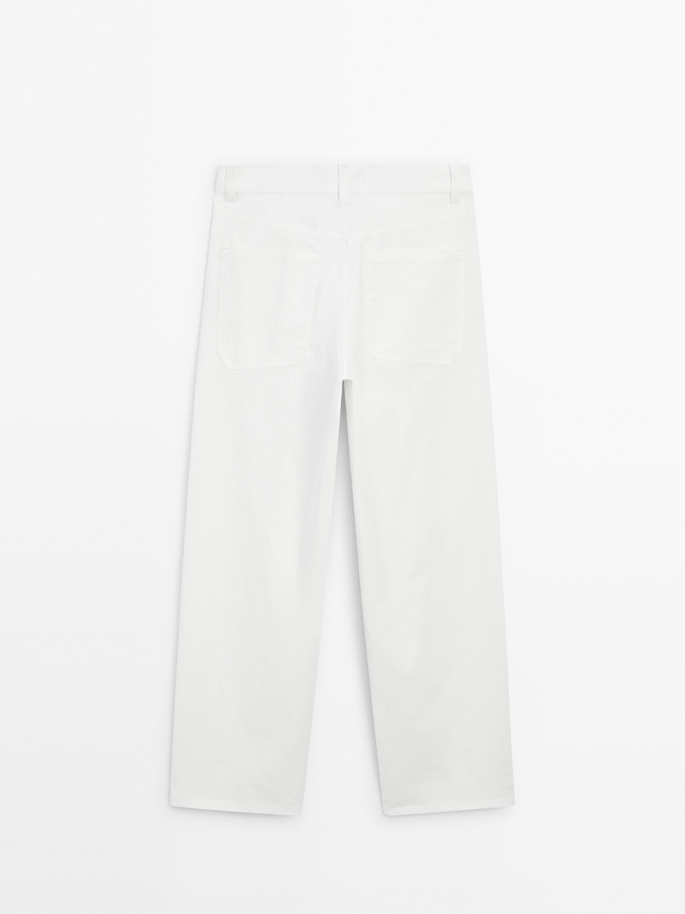 Cotton blend straight-leg cropped trousers