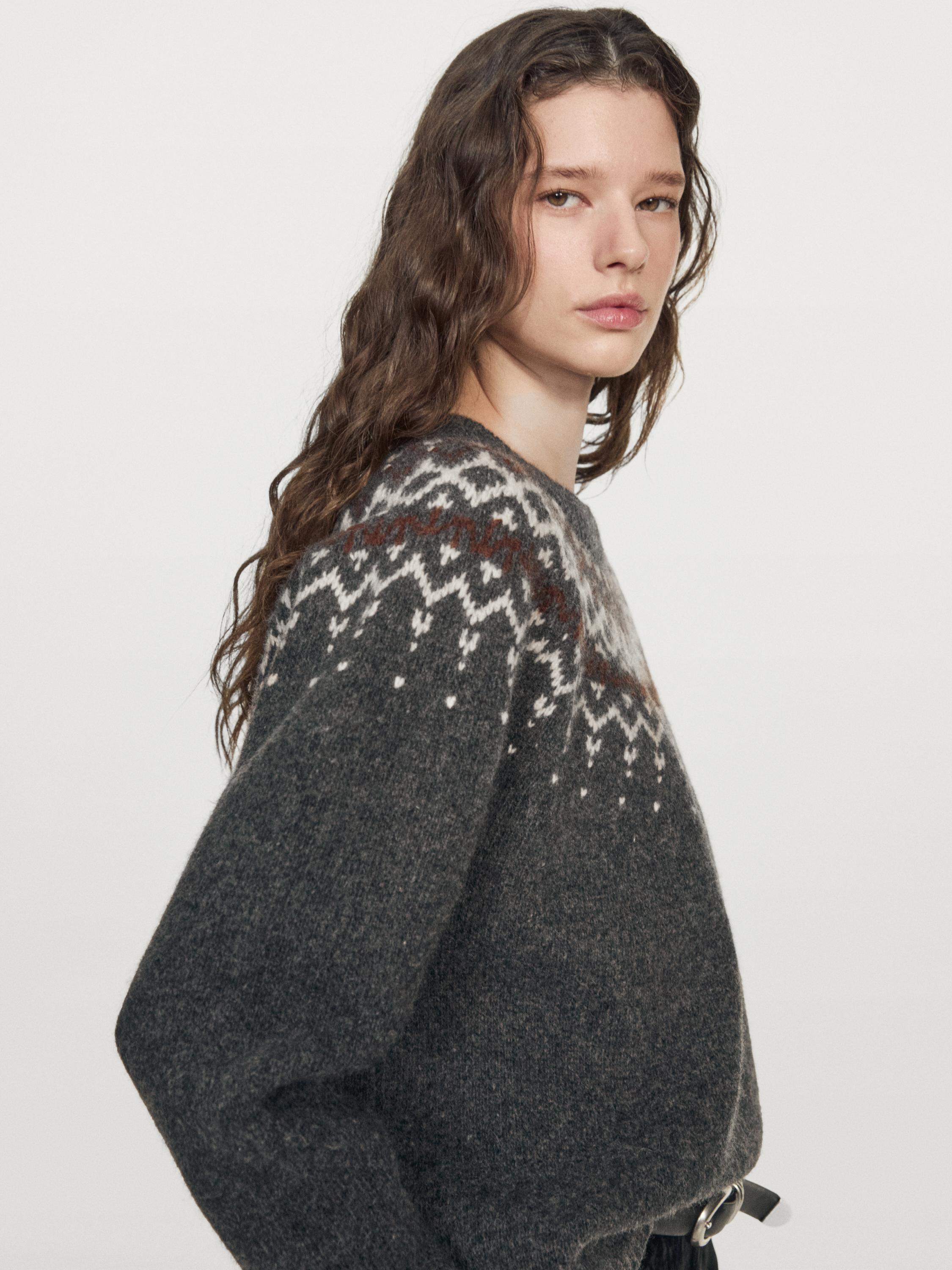 Wool jacquard knit sweater · Grey · Sweaters | Massimo Dutti