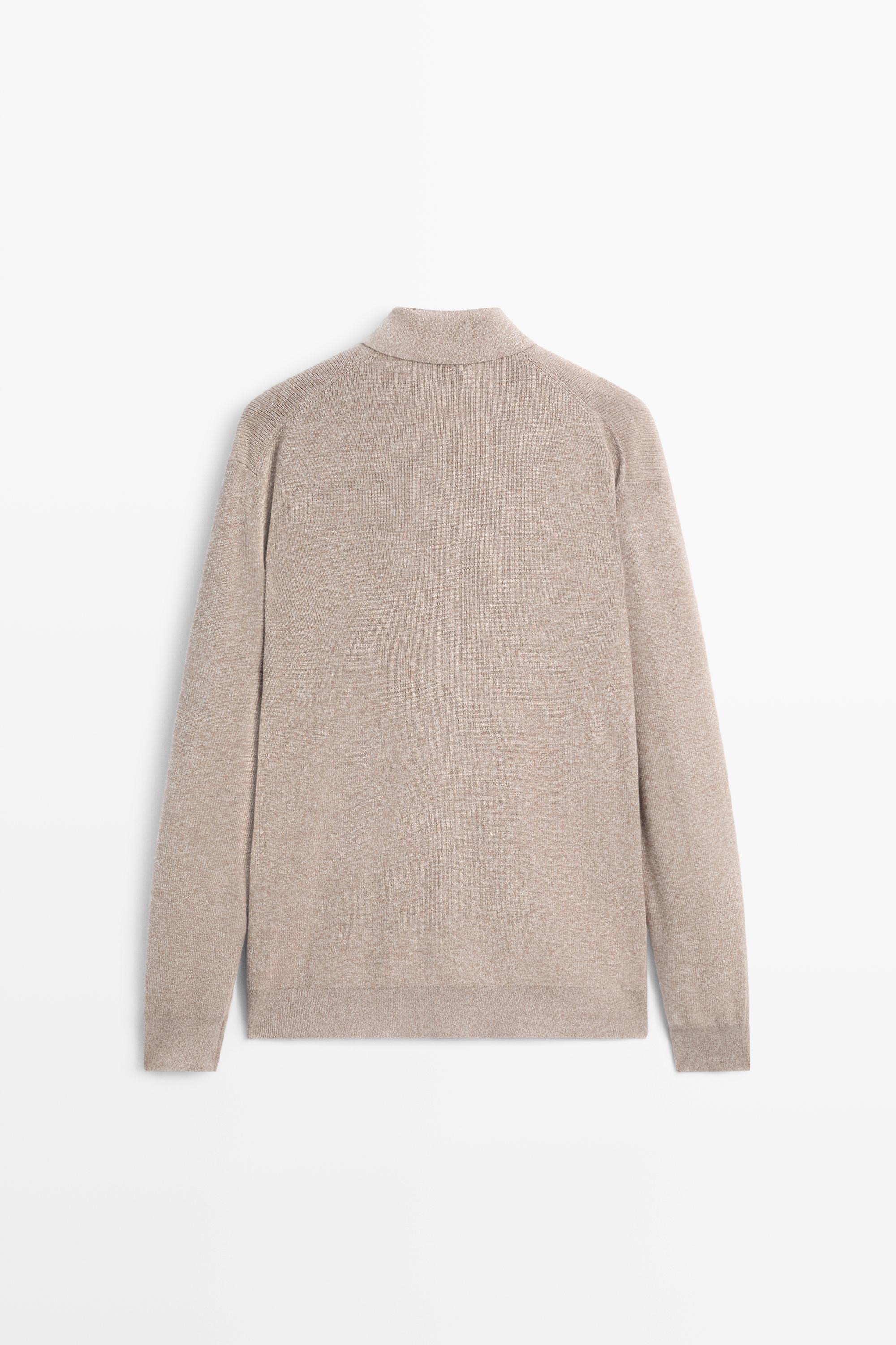 100% cotton mouliné polo sweater — BEIGE