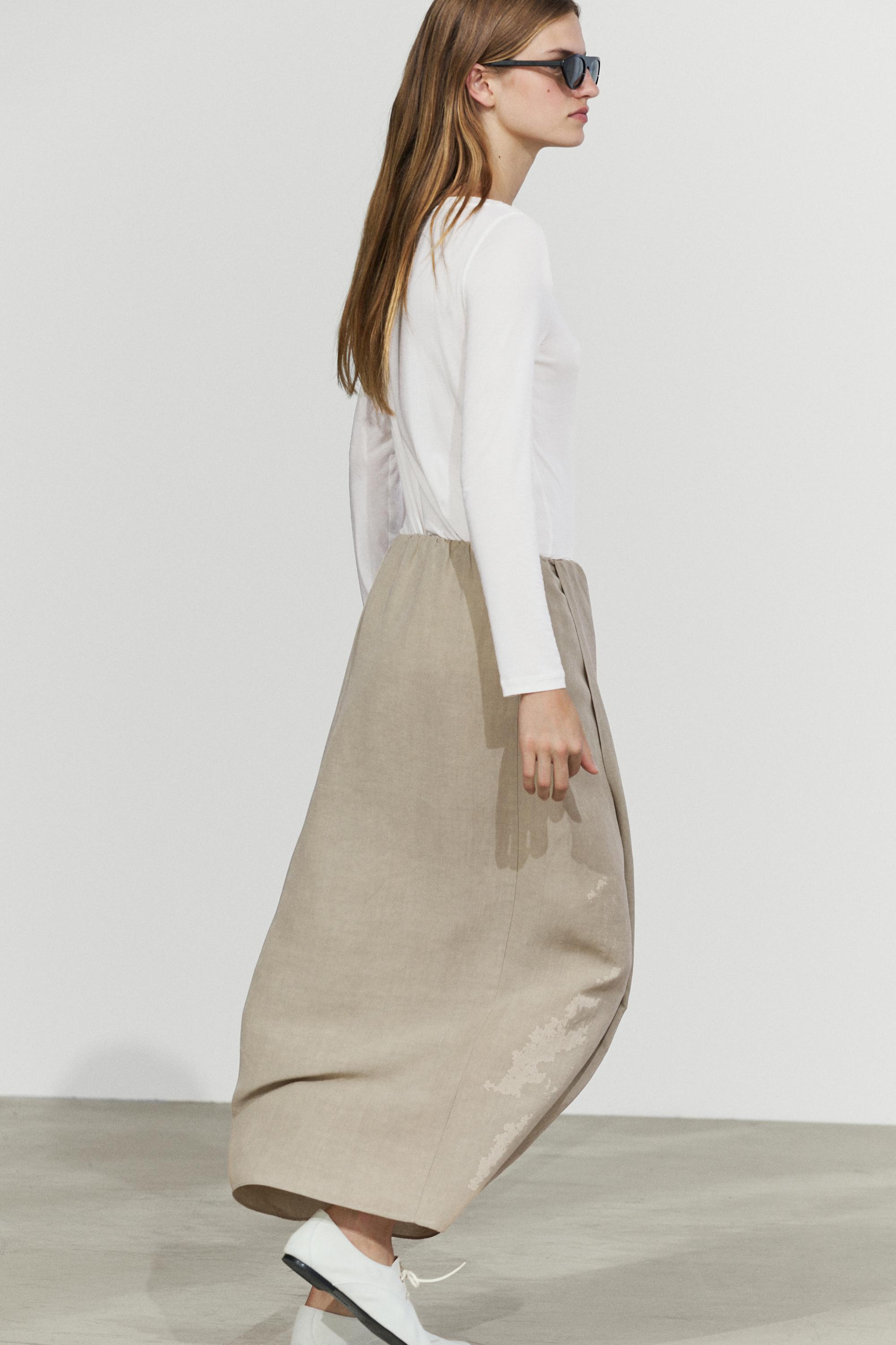 Double-layer midi skirt - STUDIO — PALE KHAKI
