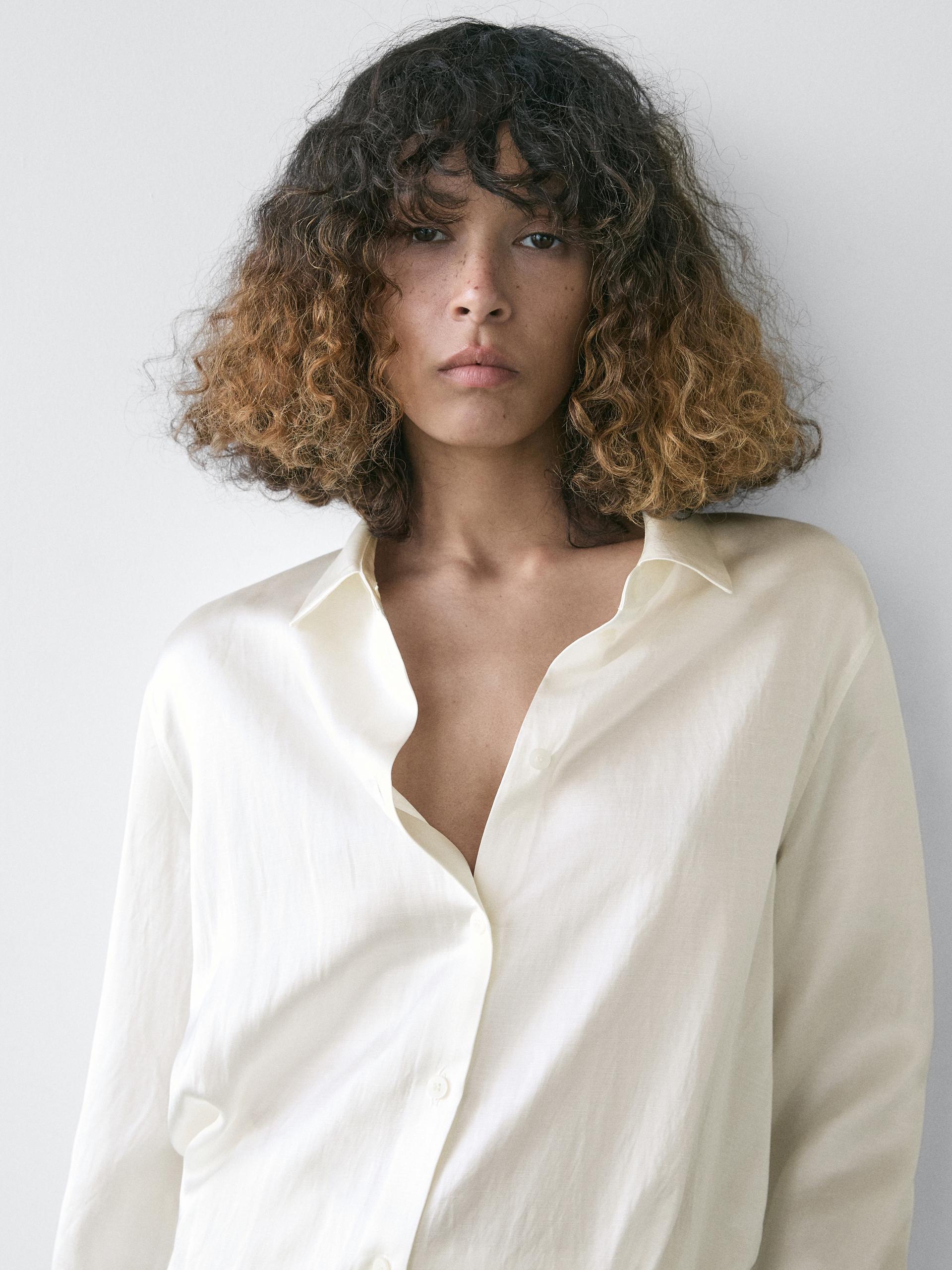 Camicia Morbida Satinata - Bianco Roto - L - Massimo Dutti - Femminile