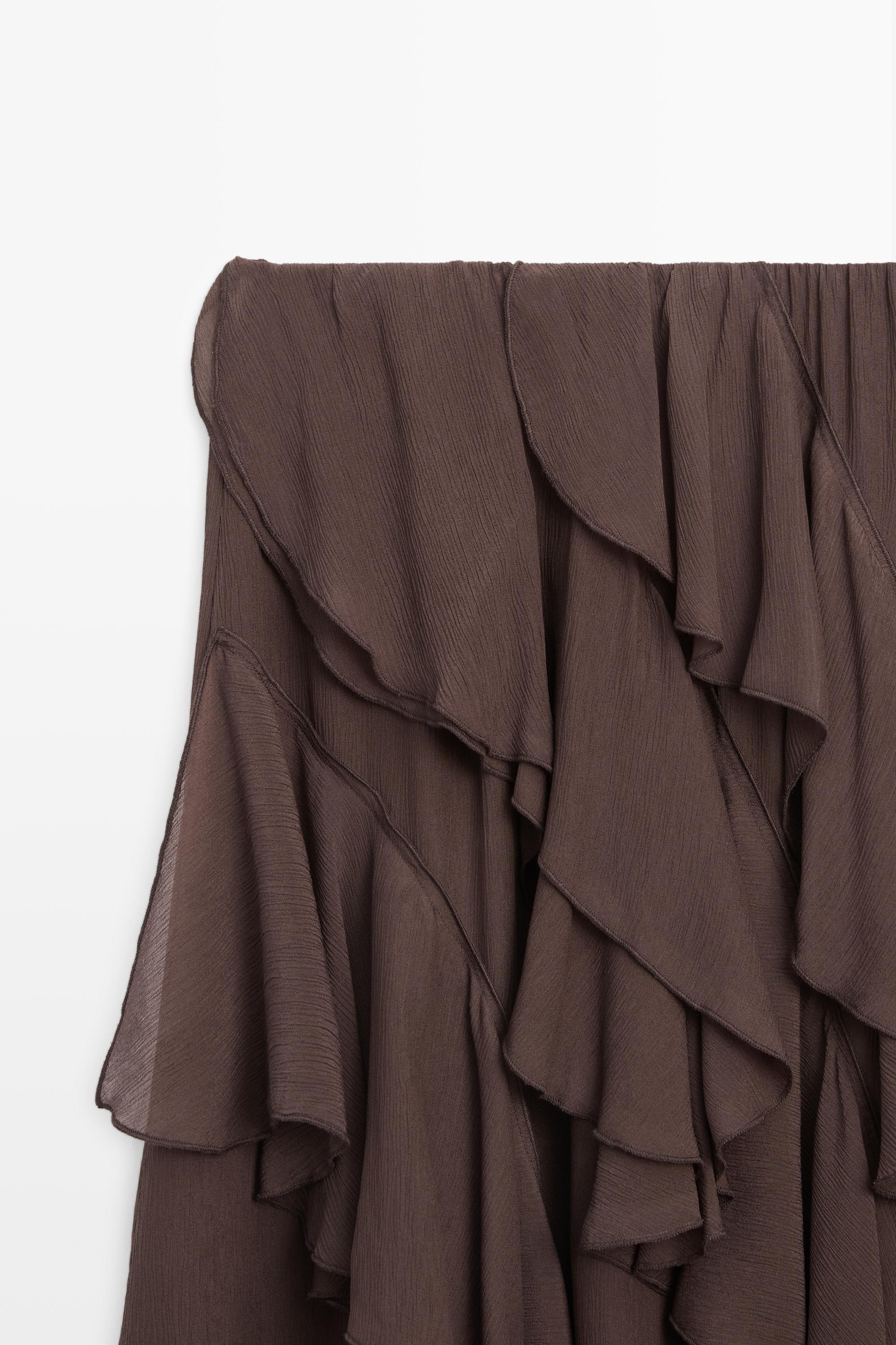Flowing ruffled midi skirt — Chocolate