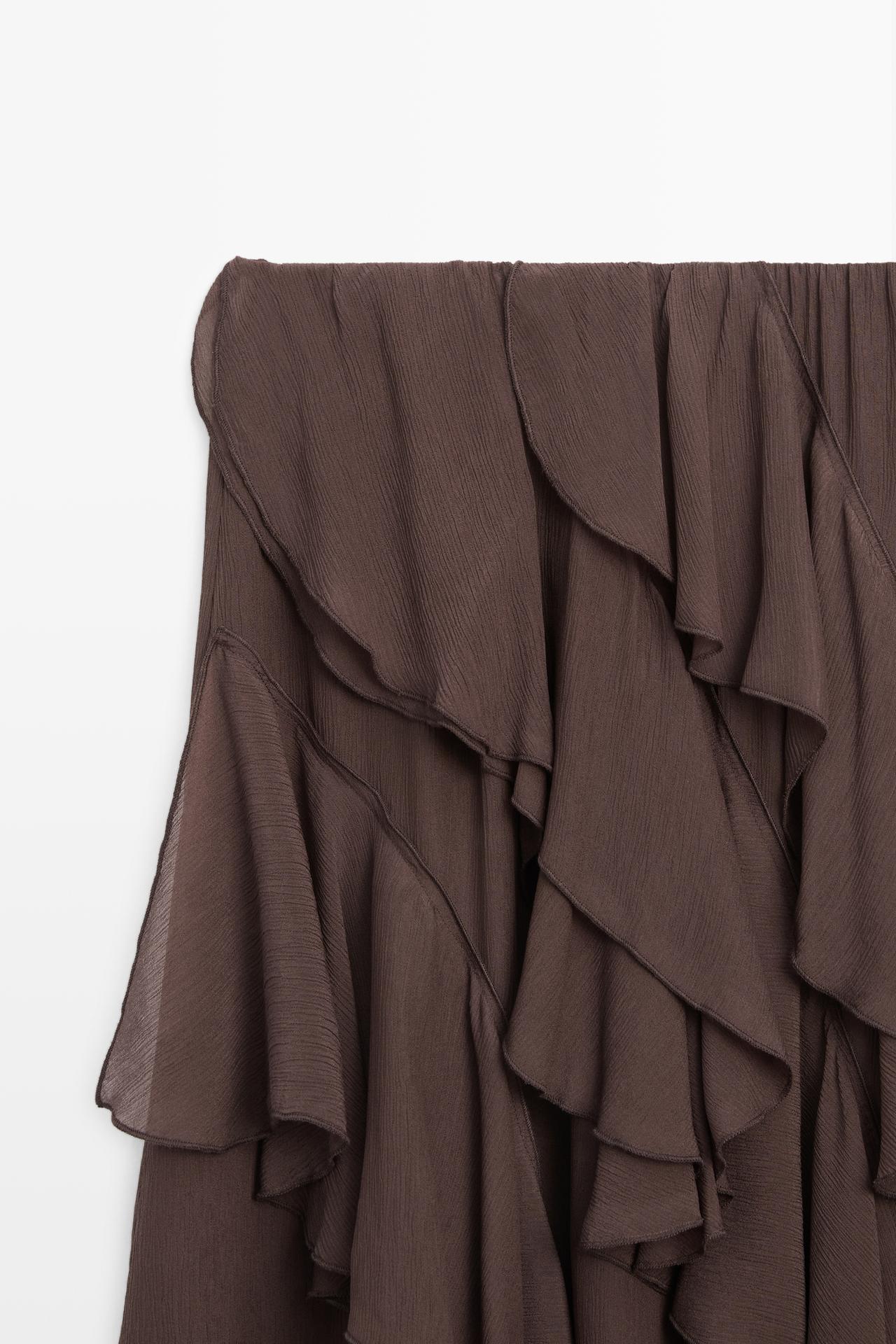 Flowing ruffled midi skirt — Chocolate