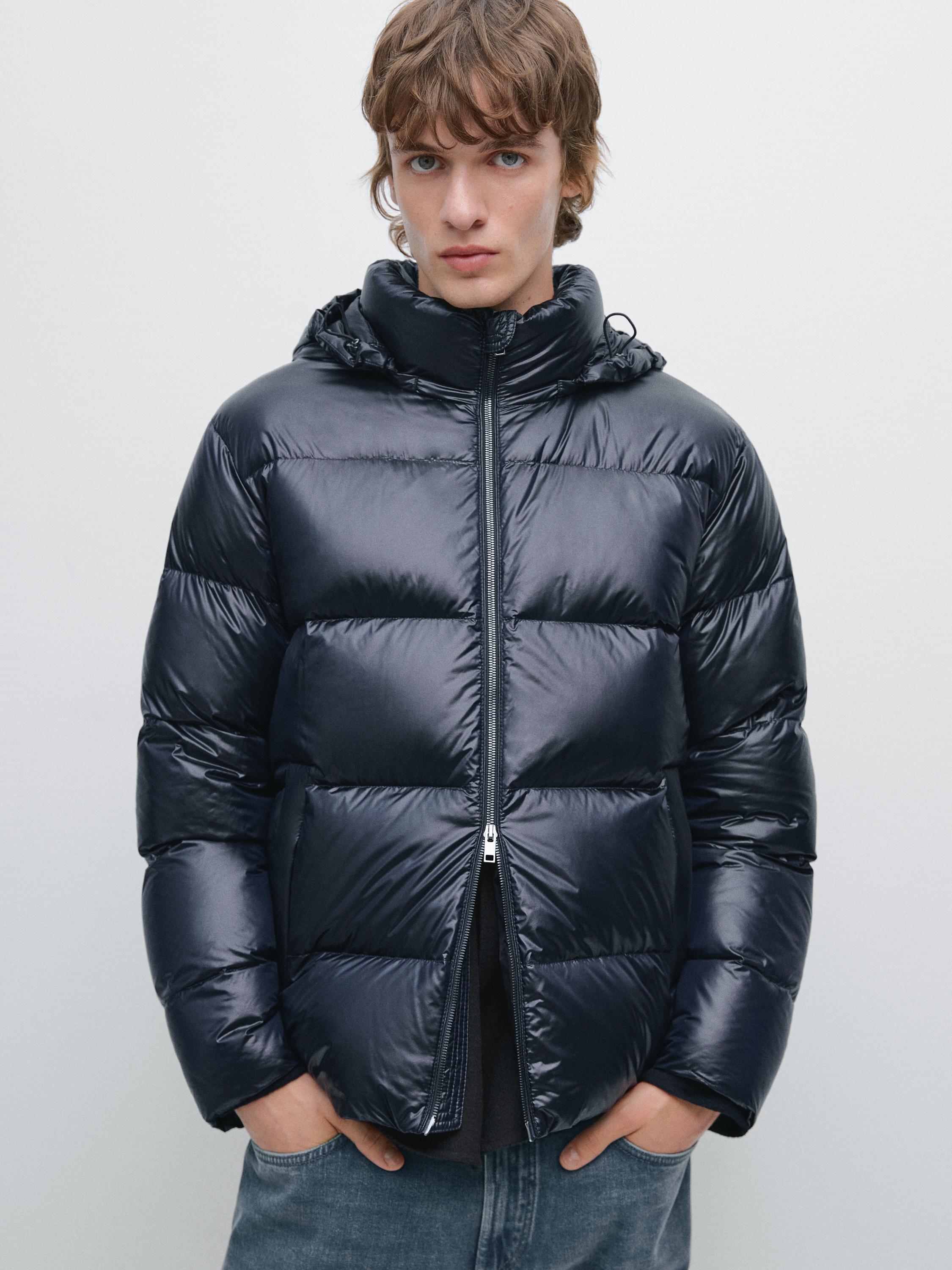 Water-repellent satin puffer jacket