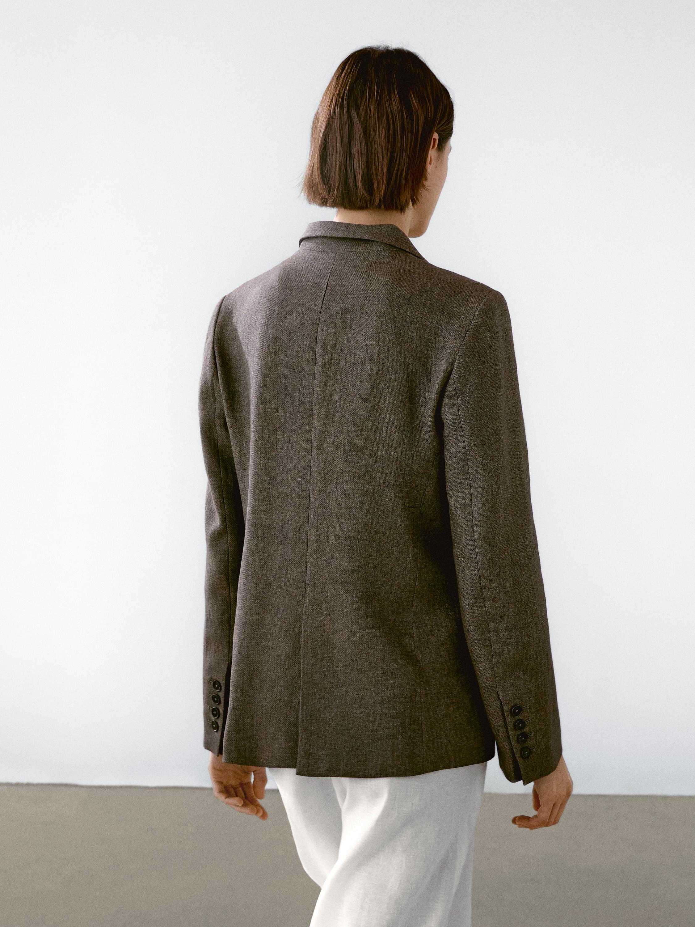 Long linen blend melange blazer