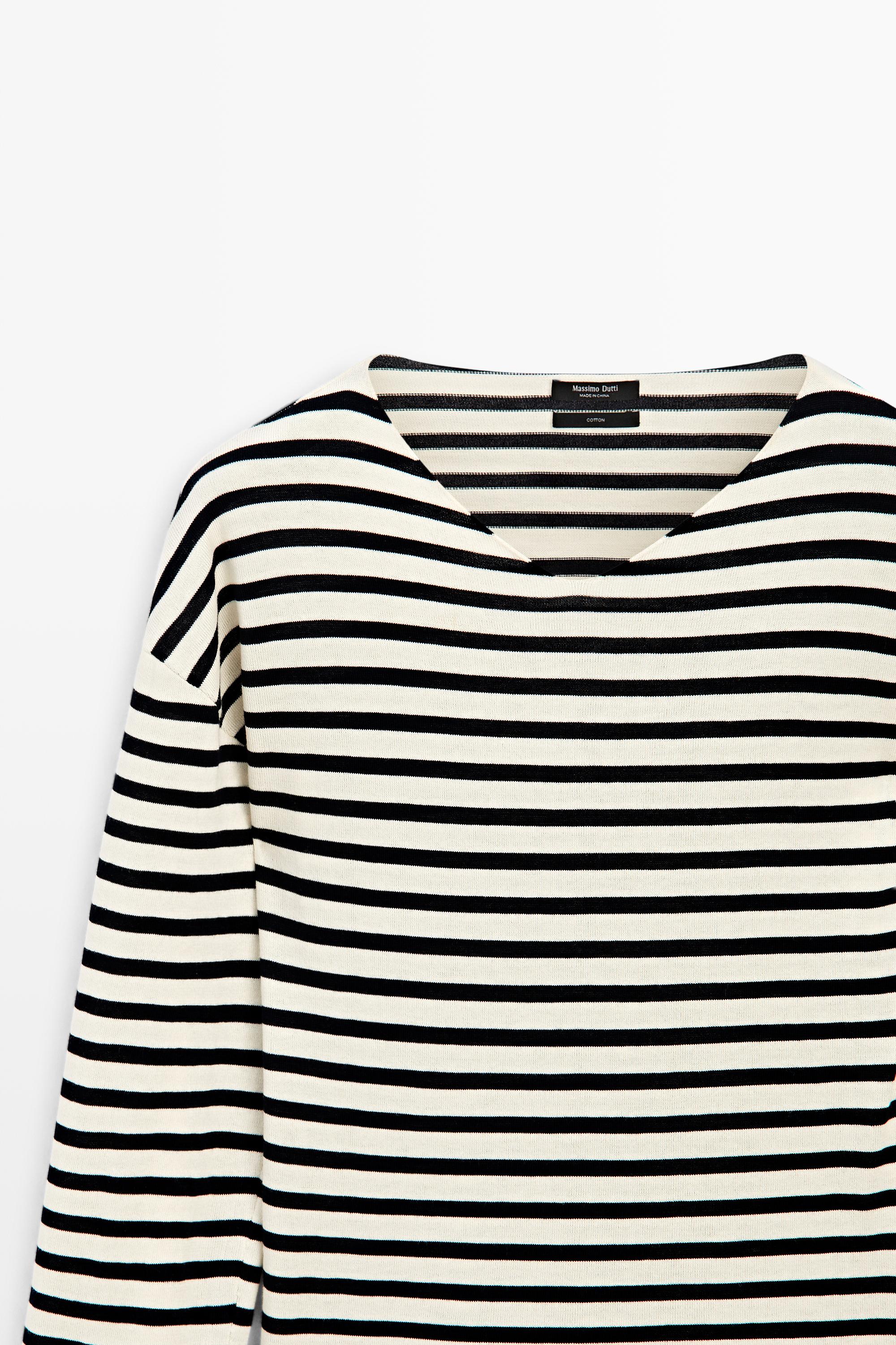 100% cotton long sleeve striped sweater — NAVY BLUE