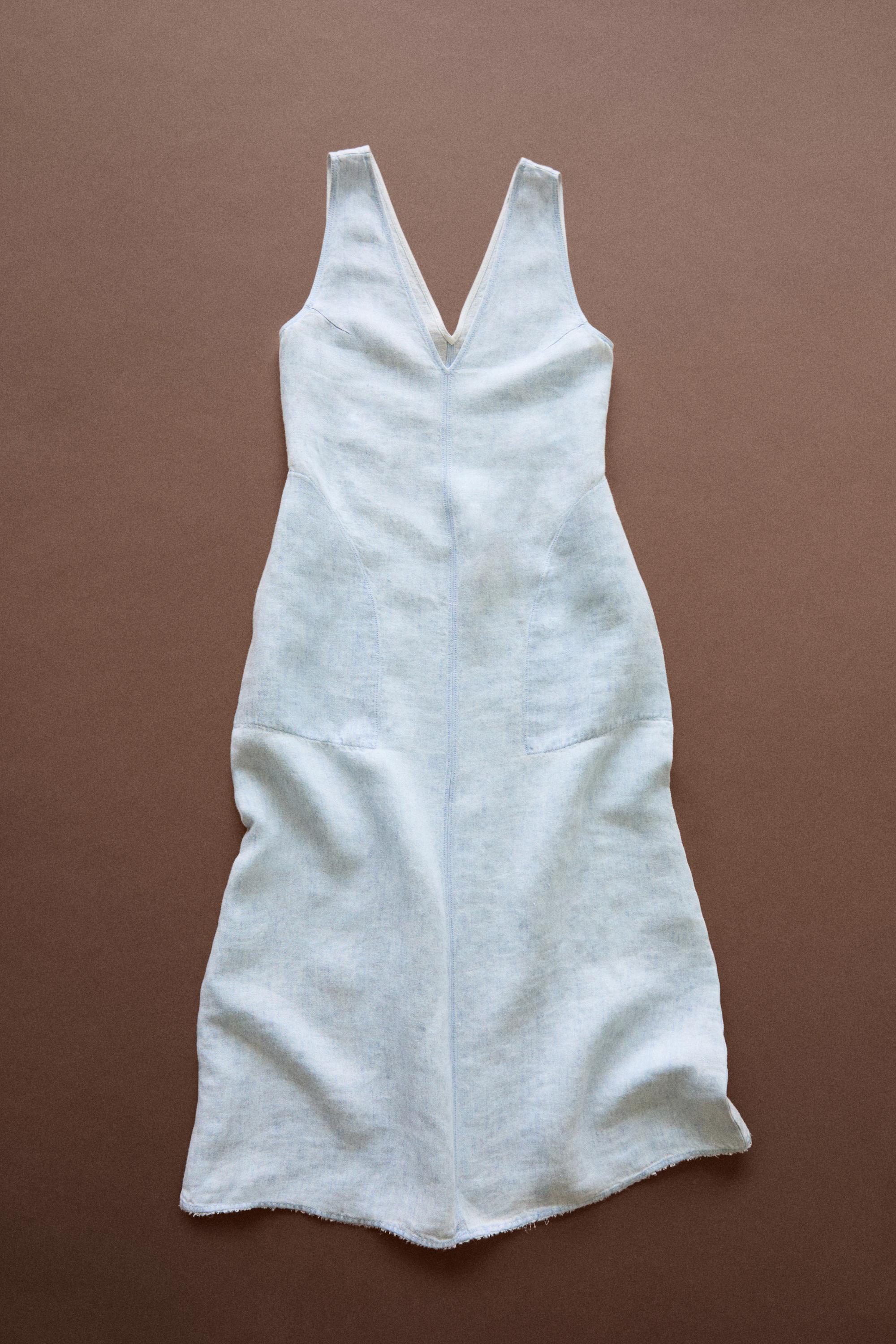100% Linen Midi Dress - STUDIO — Light Blue