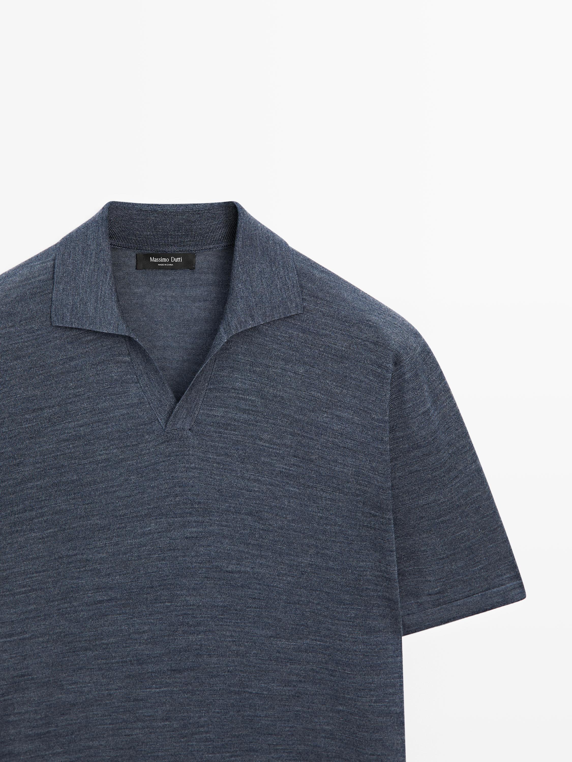 Knit V-neck polo shirt — DARK BLUE