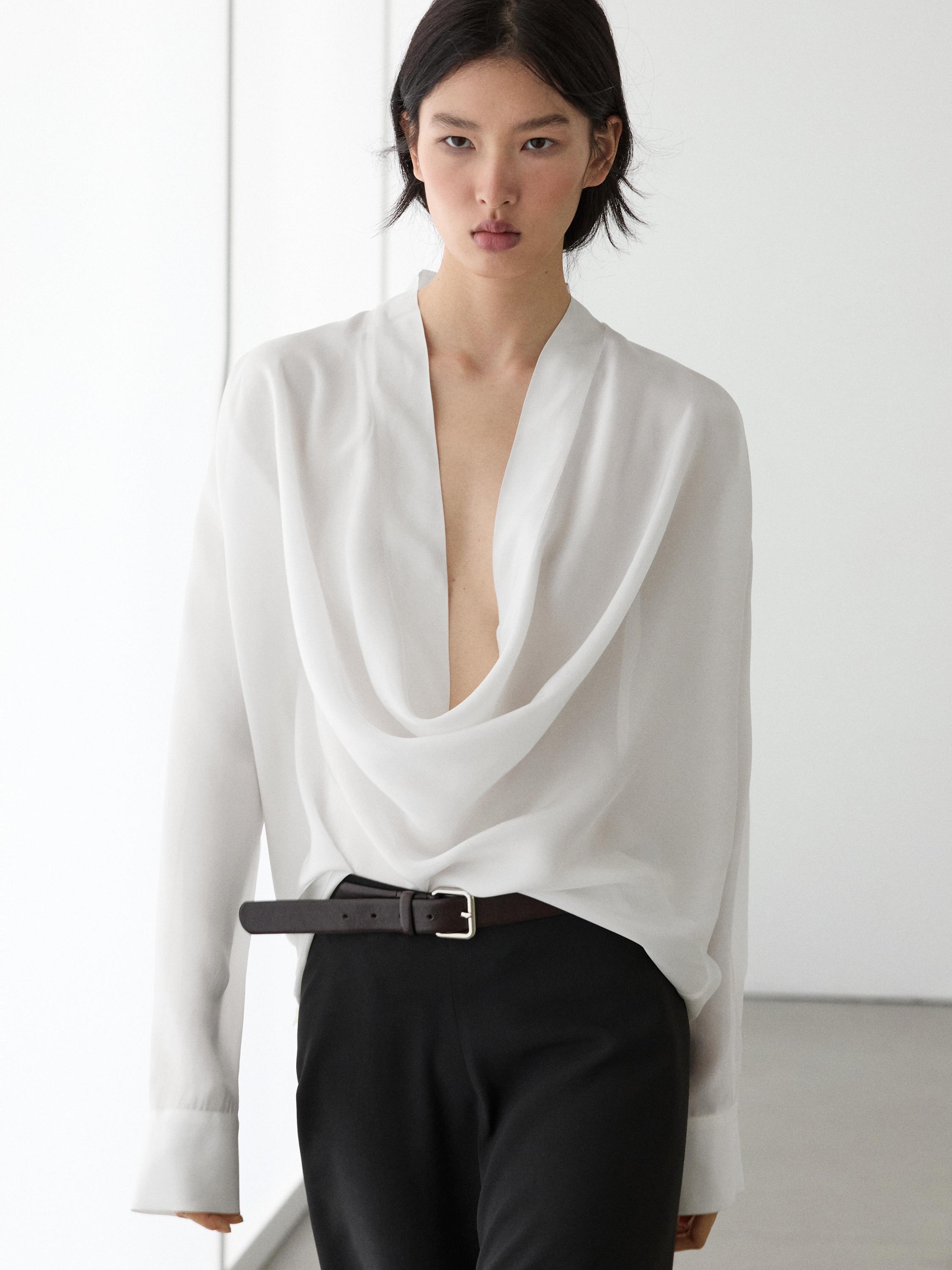 Flowing shirt with cowl neckline detail — WHITE