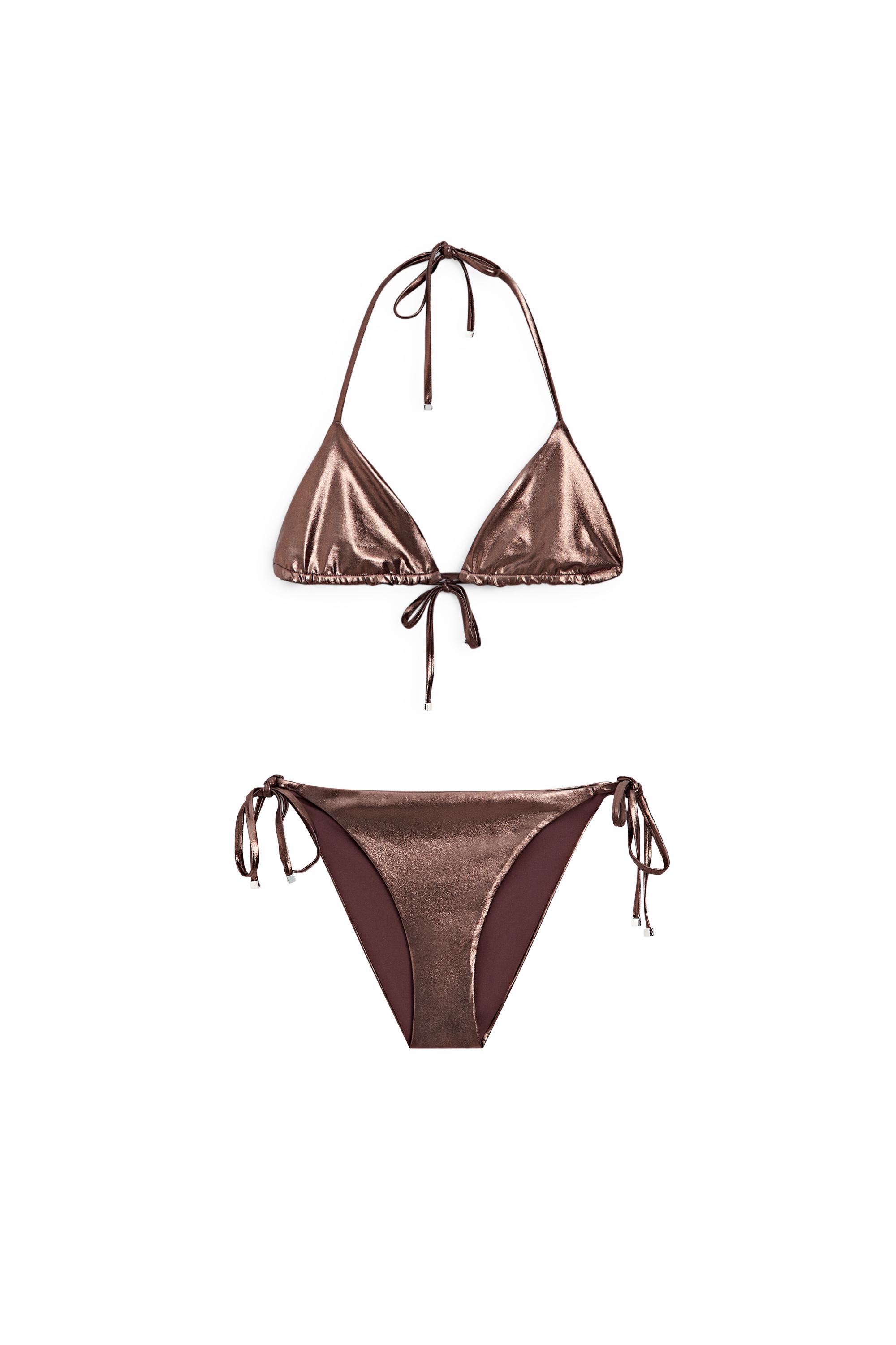 Metallic triangle bikini set — BROWN
