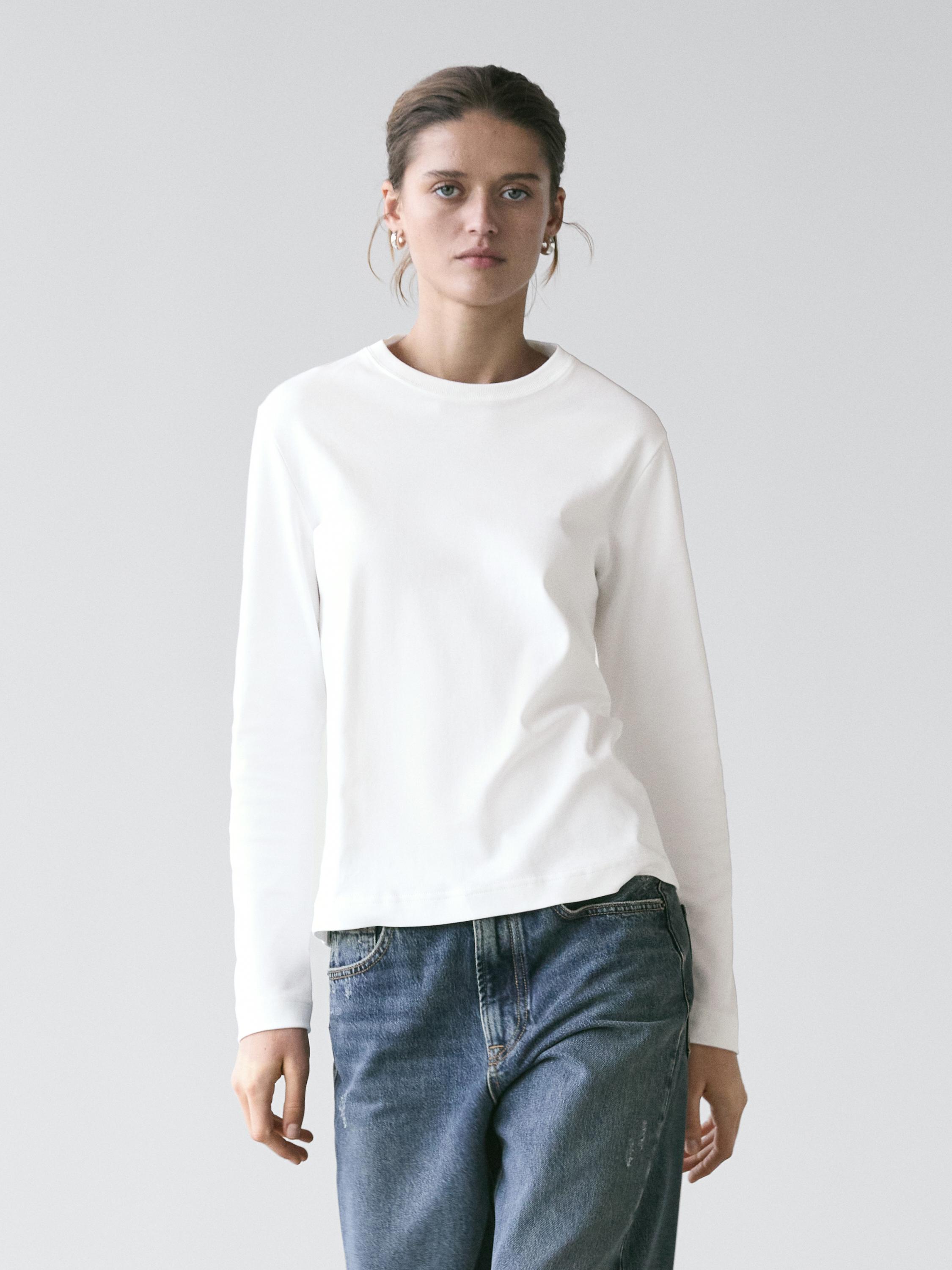 100% cotton interlock long sleeve T-shirt — Off white