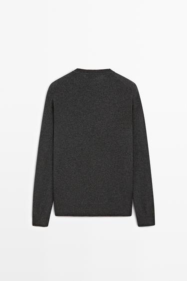 Knit 100% cashmere round neck sweater — CHARCOAL 6