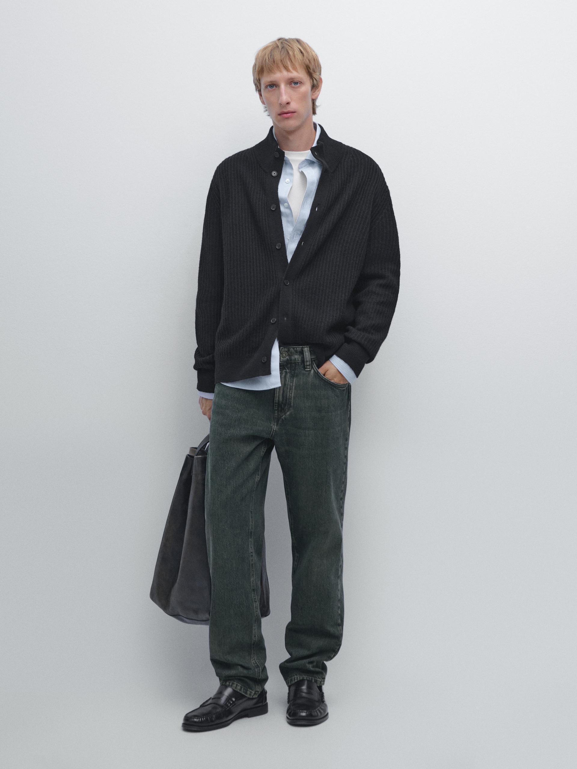 Cardigan De Malha De Gola Alta Em Mistura De Algodão - Preto - L - Massimo Dutti - Homem