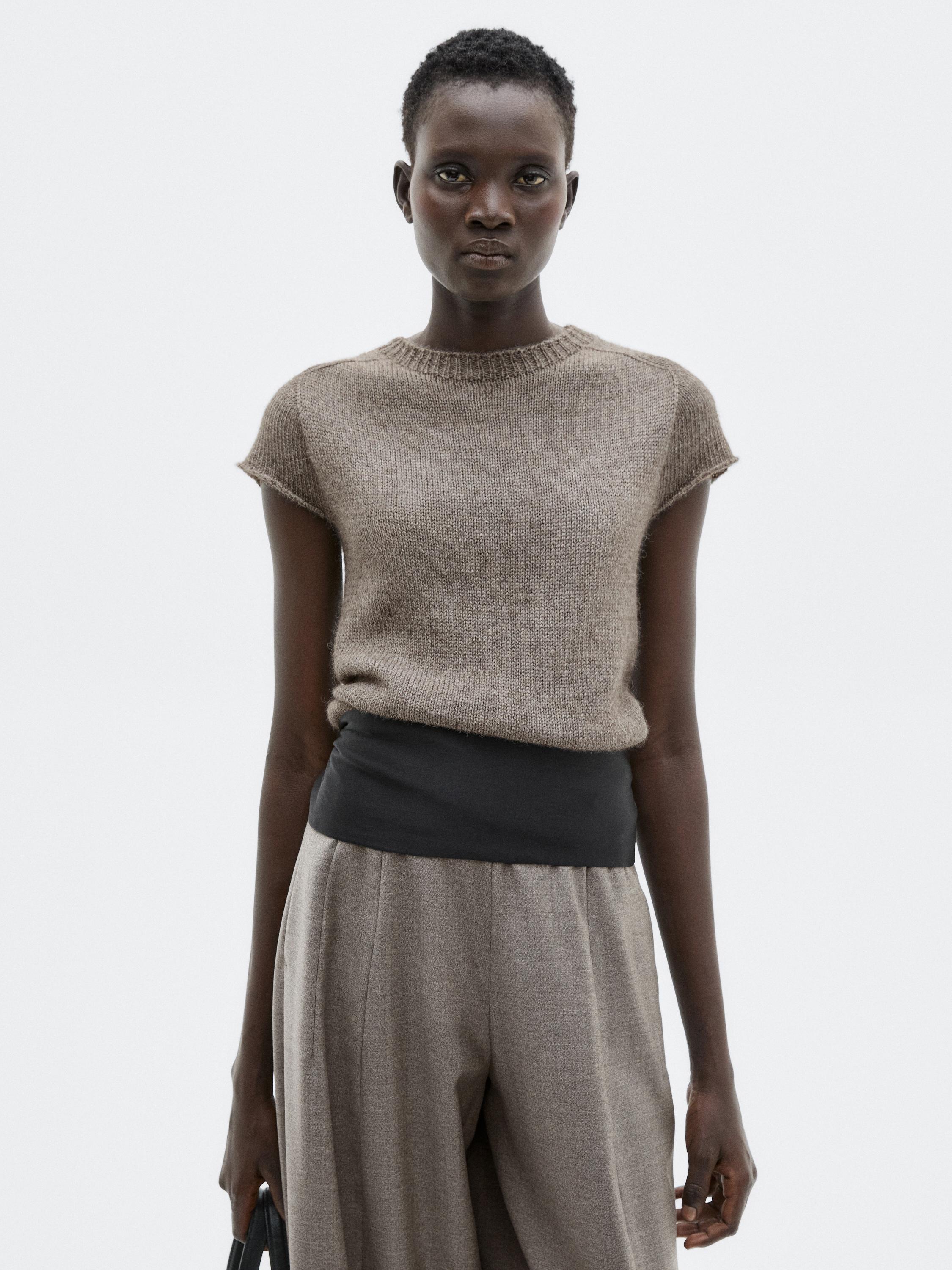 Short sleeve knit alpaca and silk sweater - LIMITED