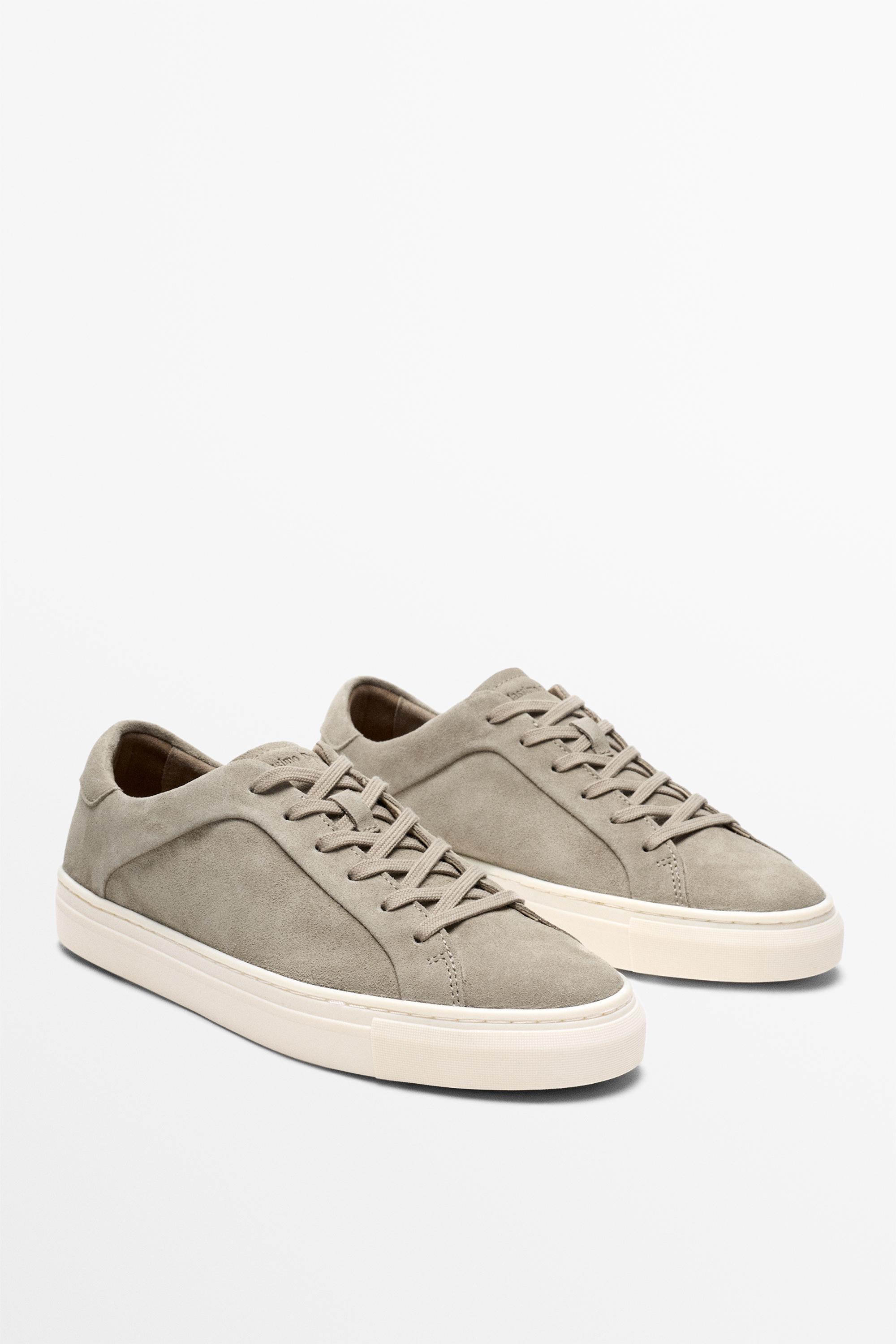 Leather trainers with lug sole — SAND