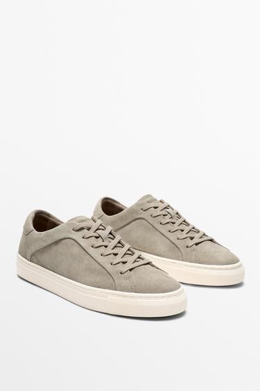 Leather trainers with lug sole — SAND 2