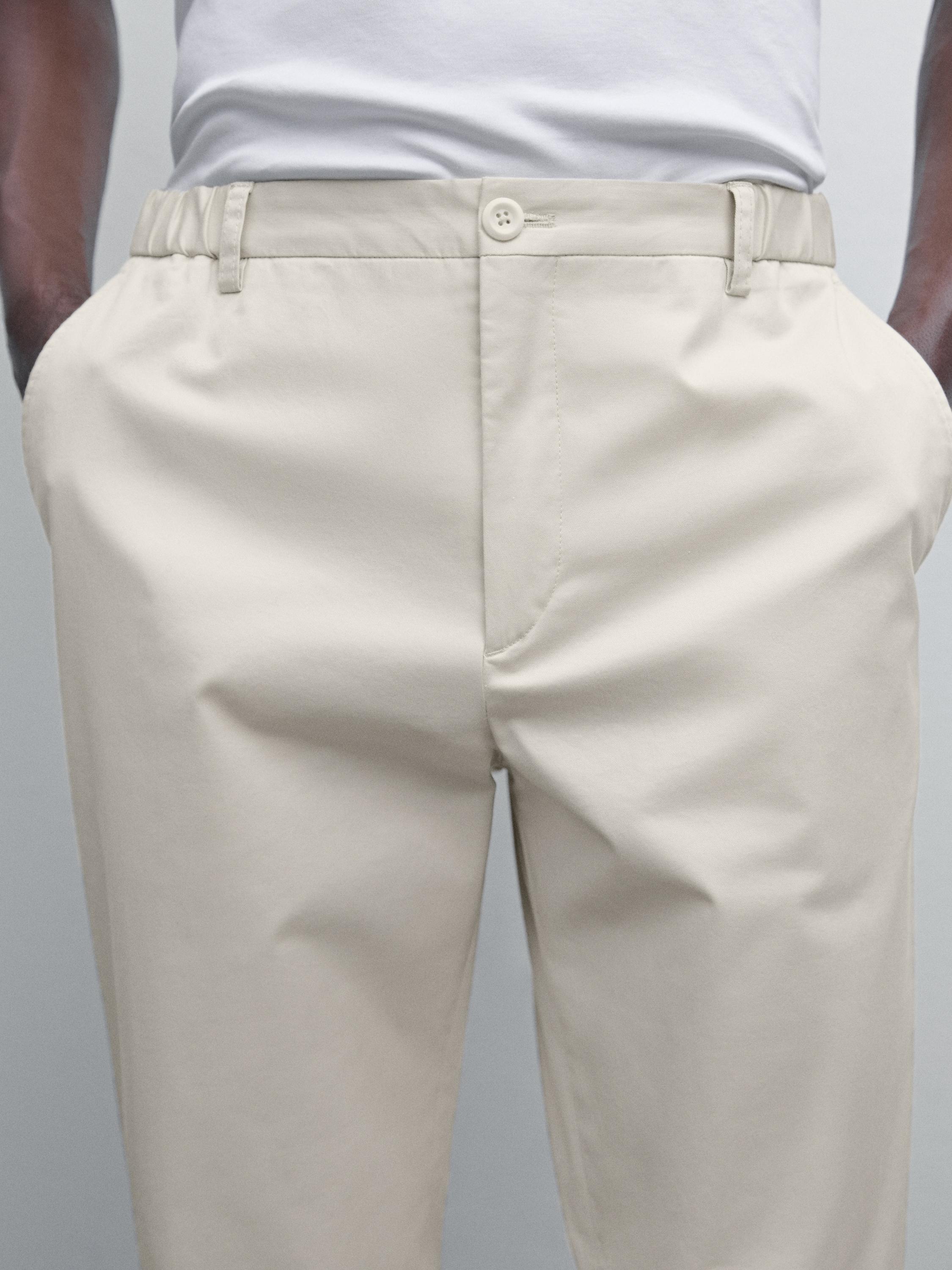 Cotton blend slim fit trousers