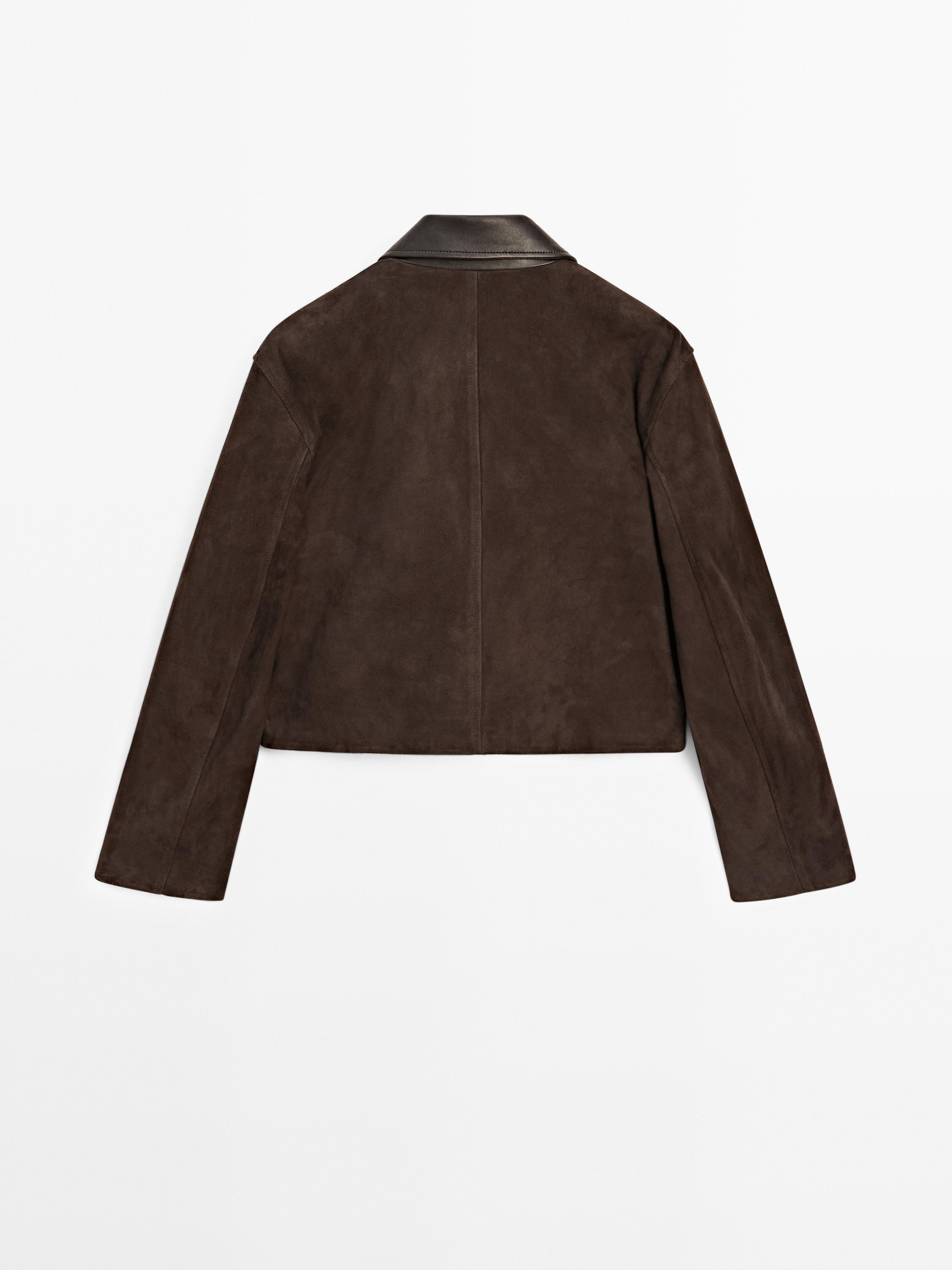 Short suede leather jacket with pockets