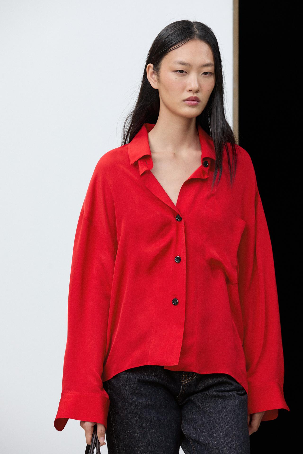 Oversize flowing shirt with pocket detail — RED