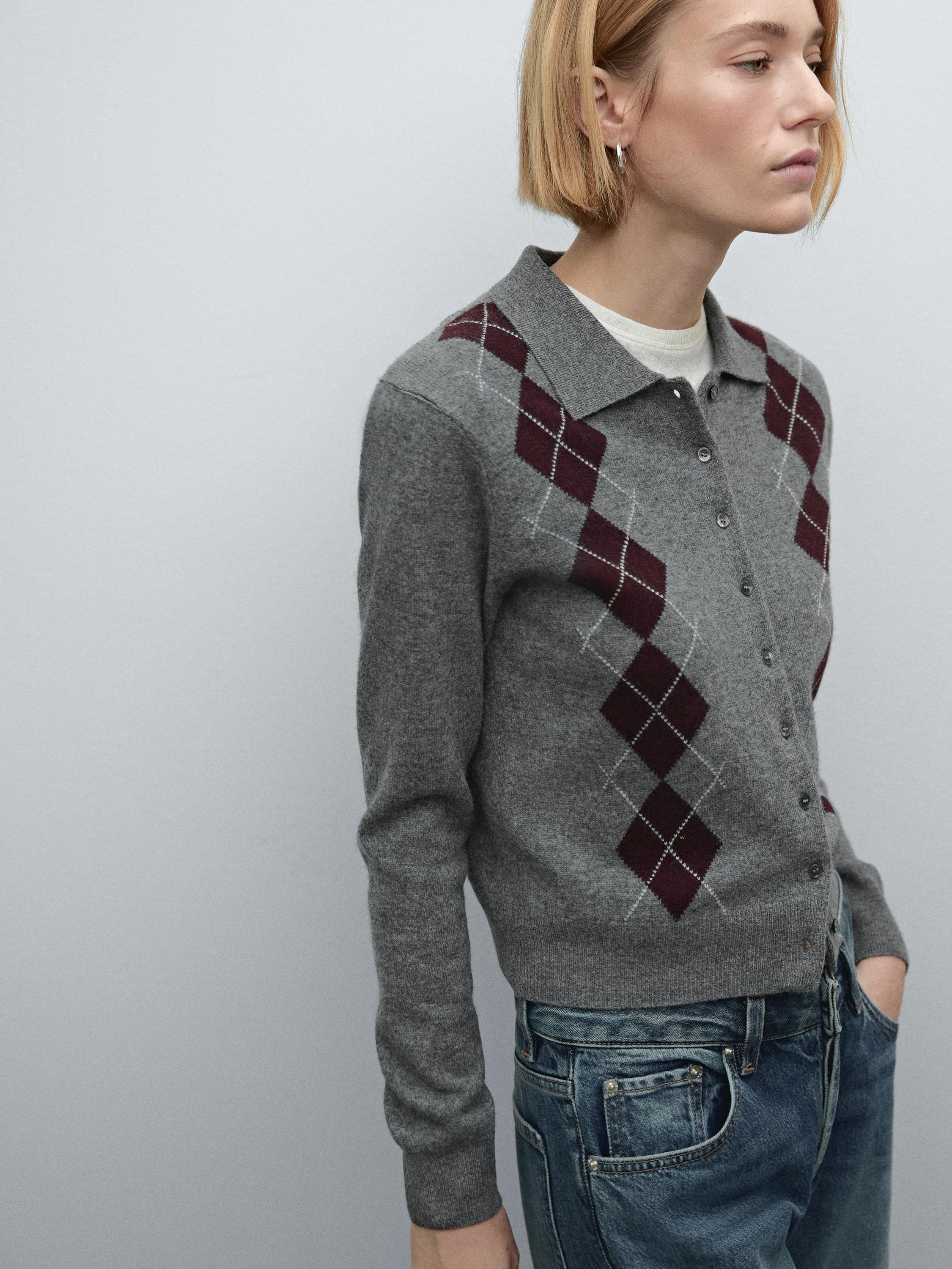 Short diamond polo collar cardigan