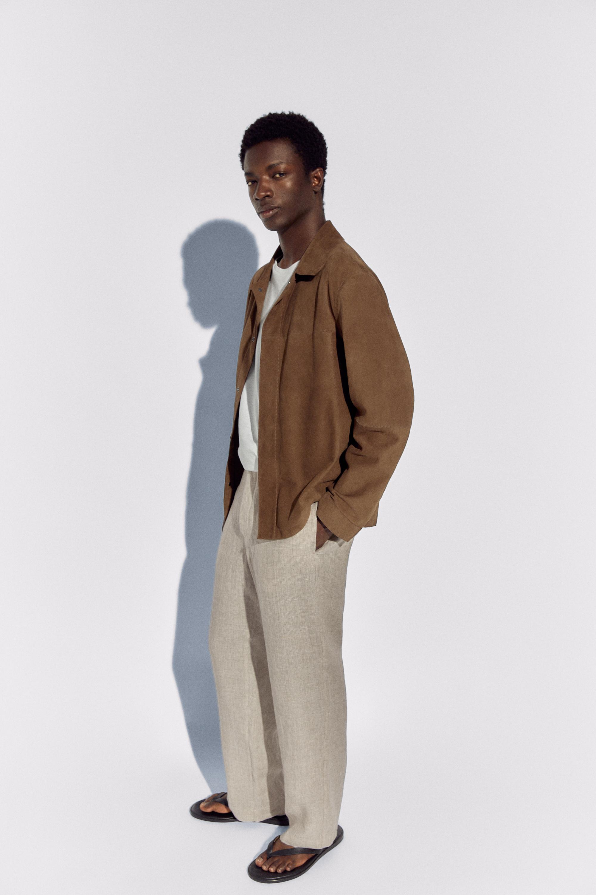 100% linen check pants — CREAM