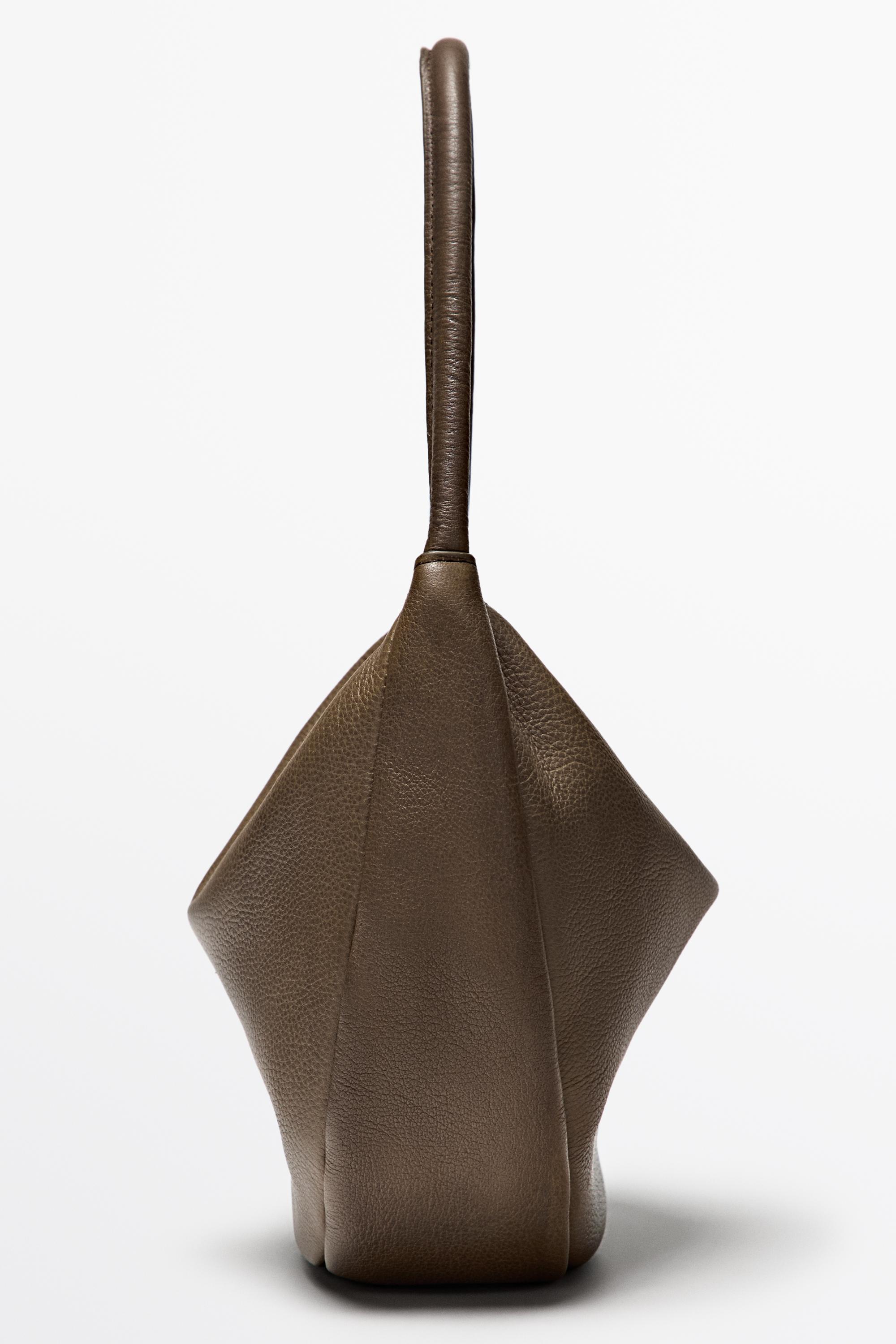Nappa leather mini slouch bag — KHAKI