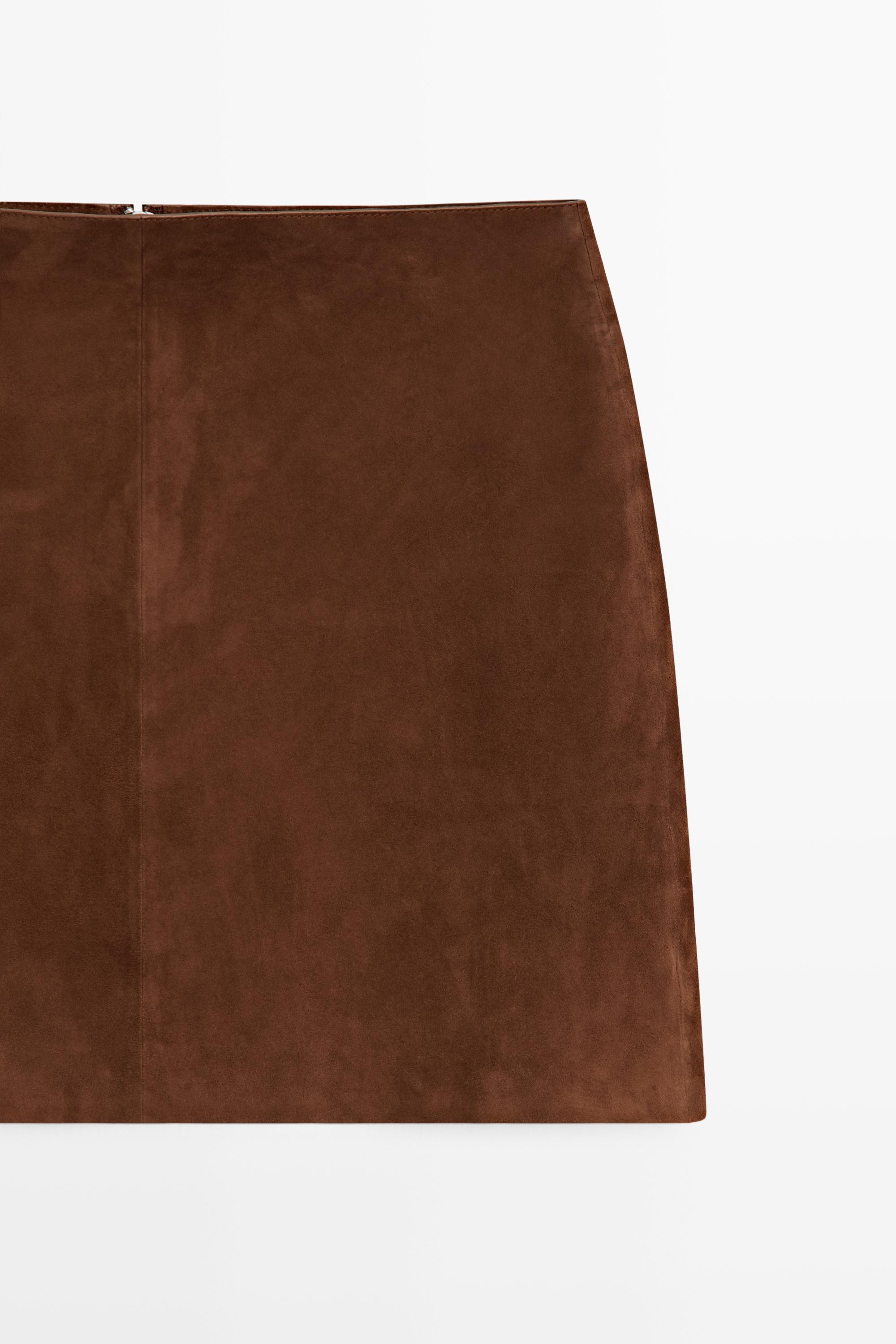 Suede leather mini skirt — MOLE BROWN