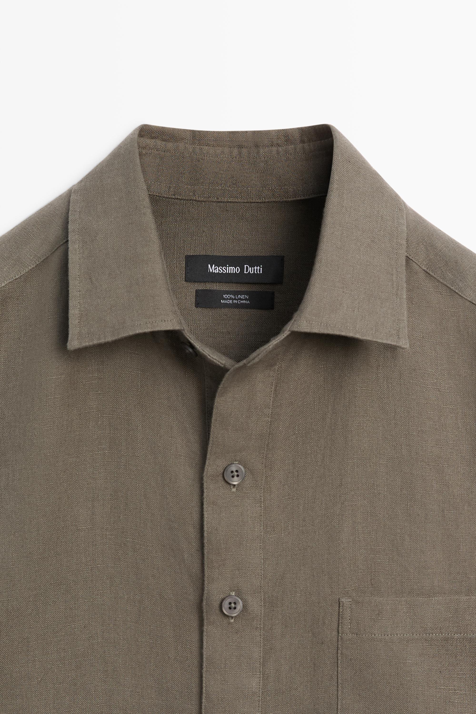 100% linen regular fit polo shirt — DARK GREEN