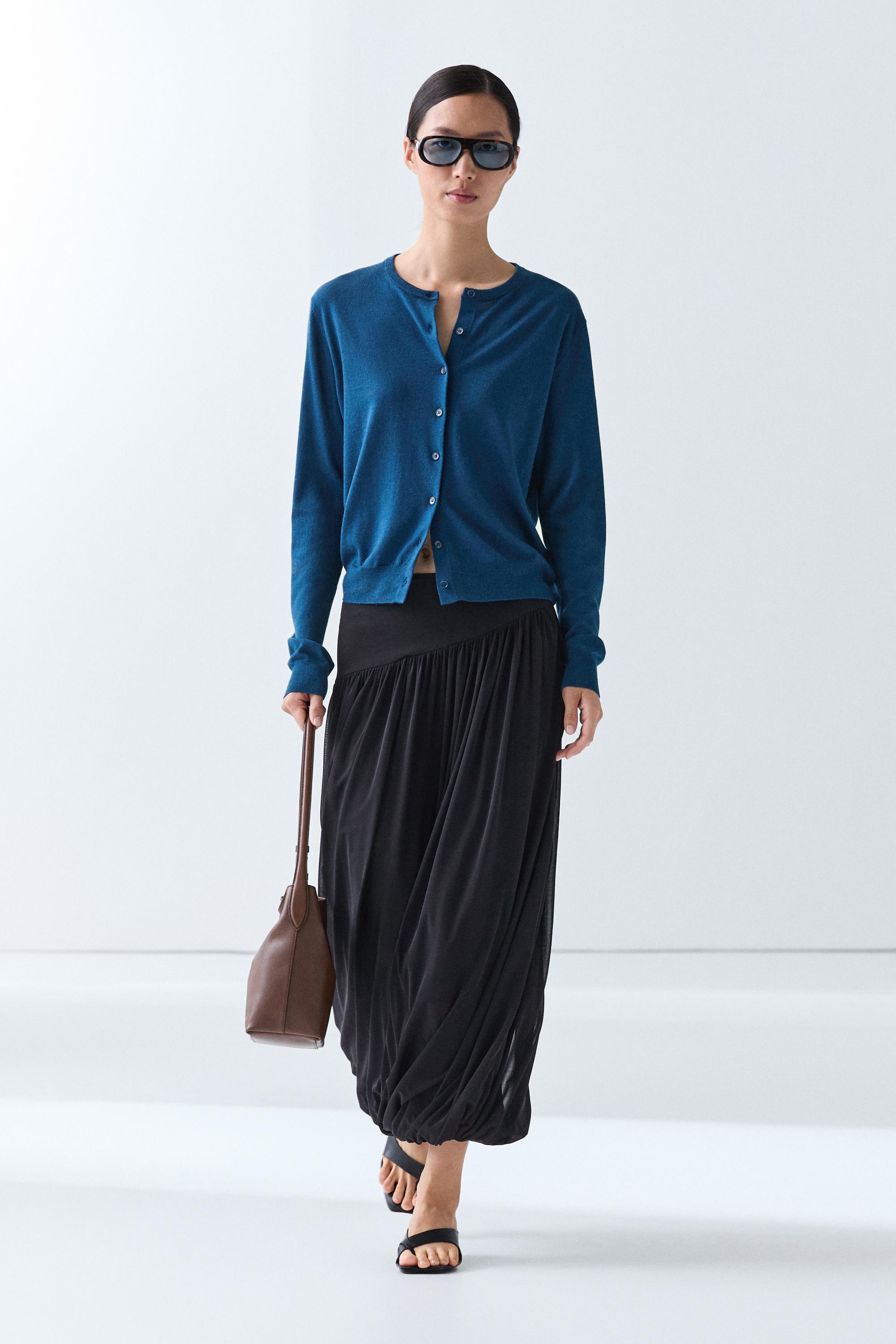 Fine-knit round neck cardigan