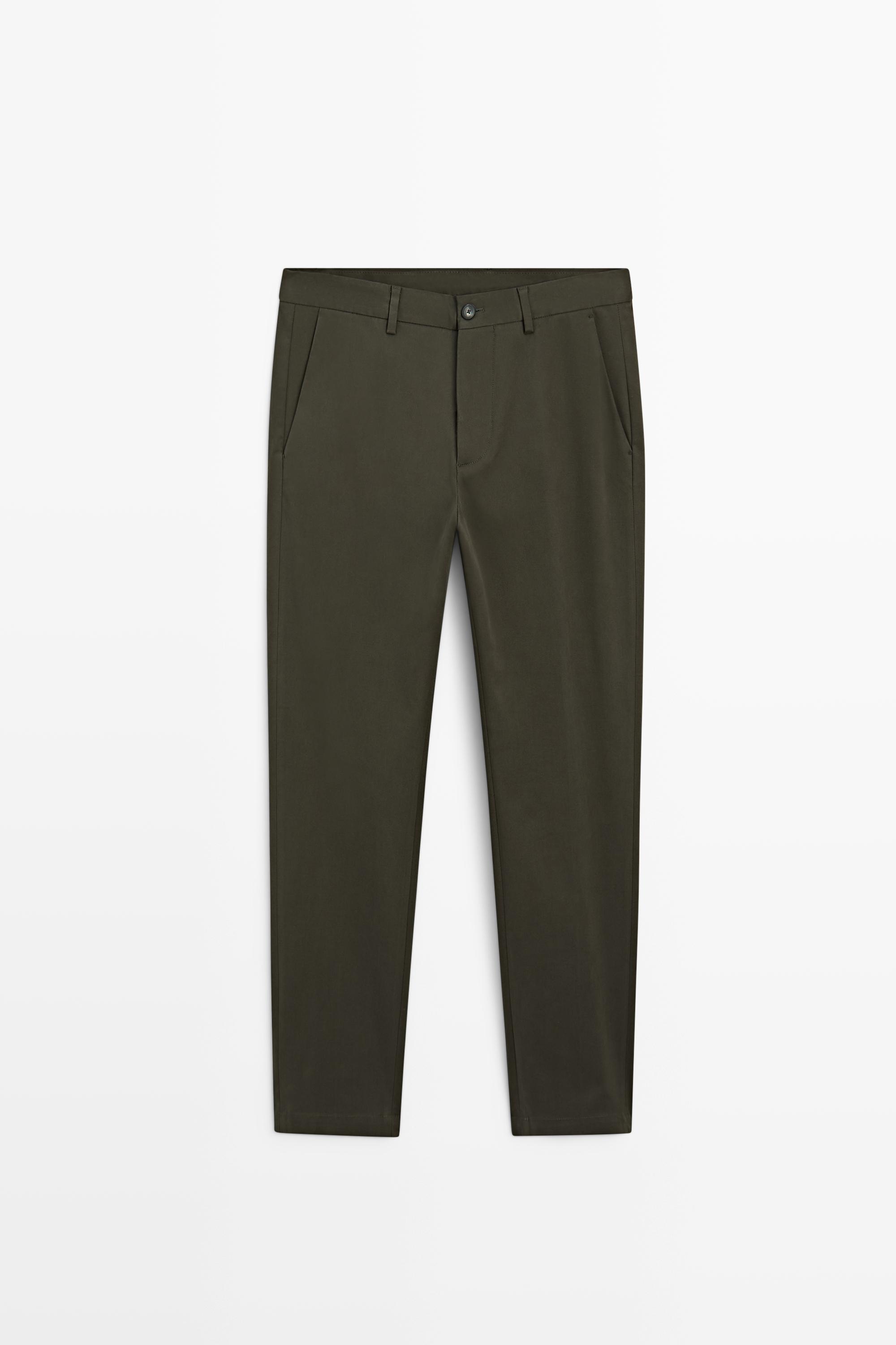 Cotton blend slim fit pants — KHAKI