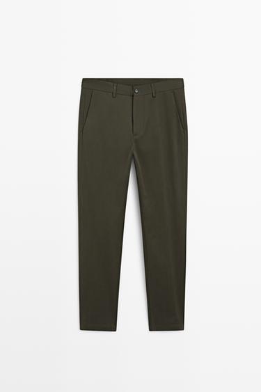 Cotton blend slim fit pants — KHAKI 2