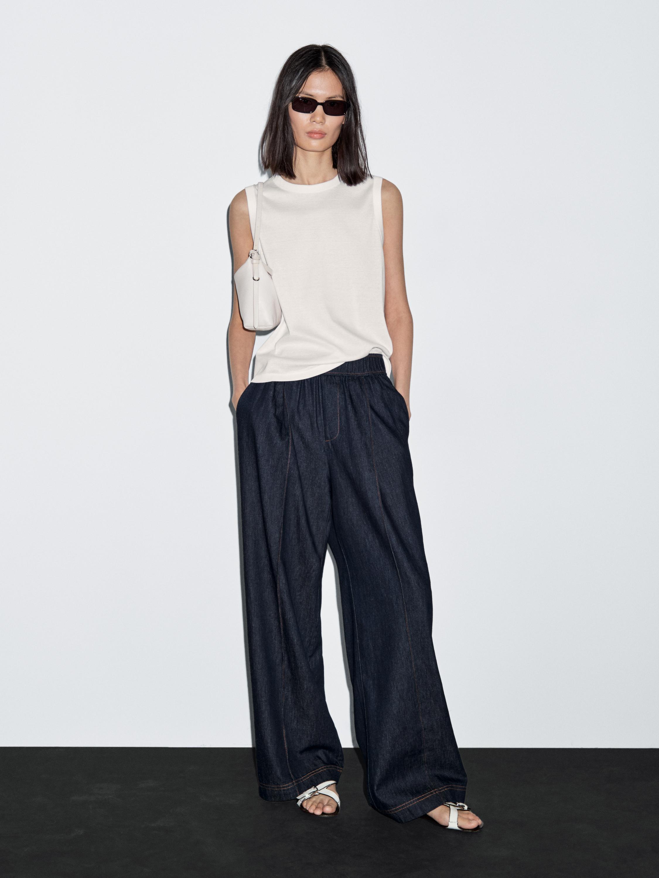 Flowing cotton blend jeans · Navy Blue · Dressy Massimo Dutti