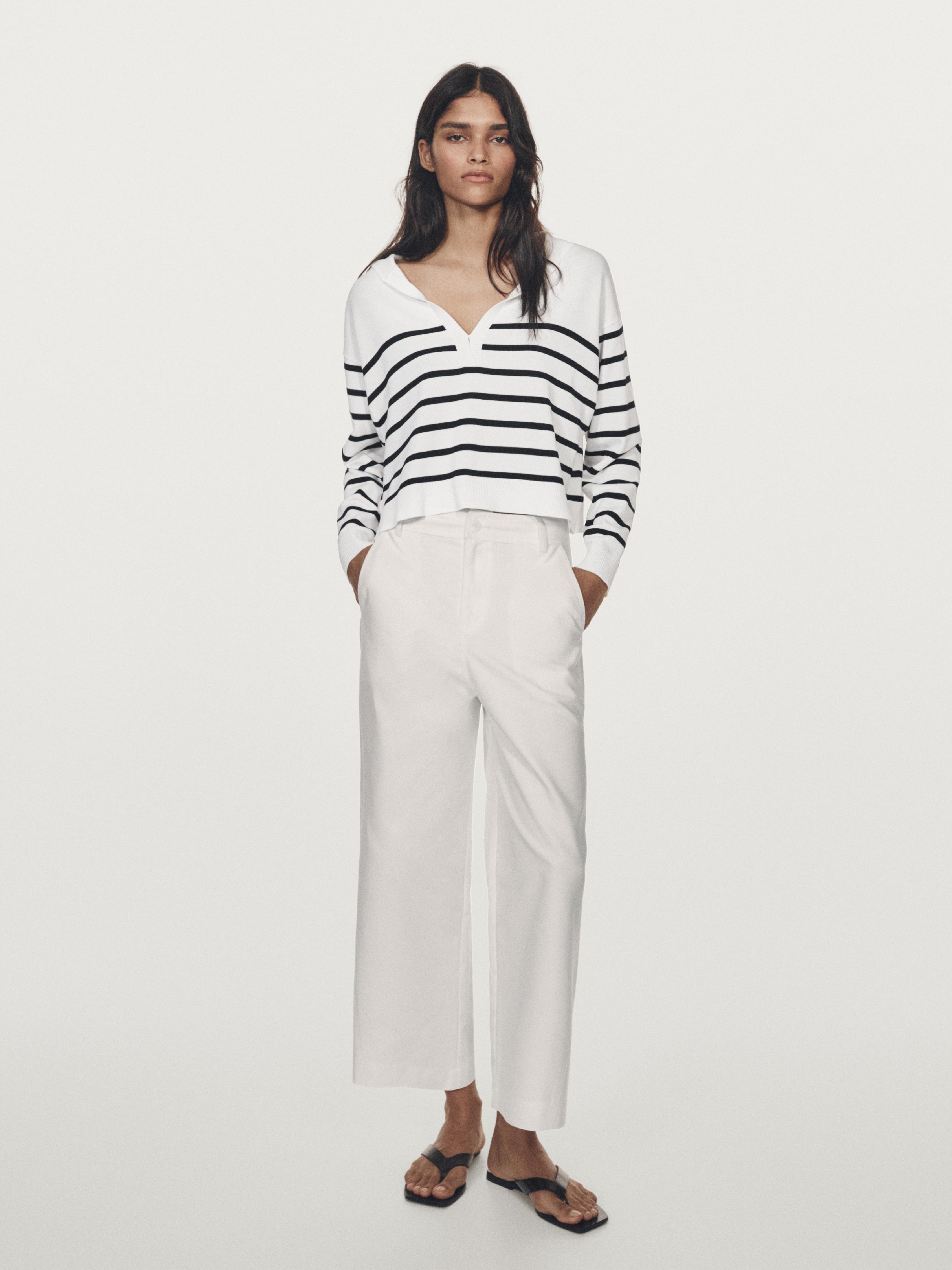 Striped sweater with sailor collar