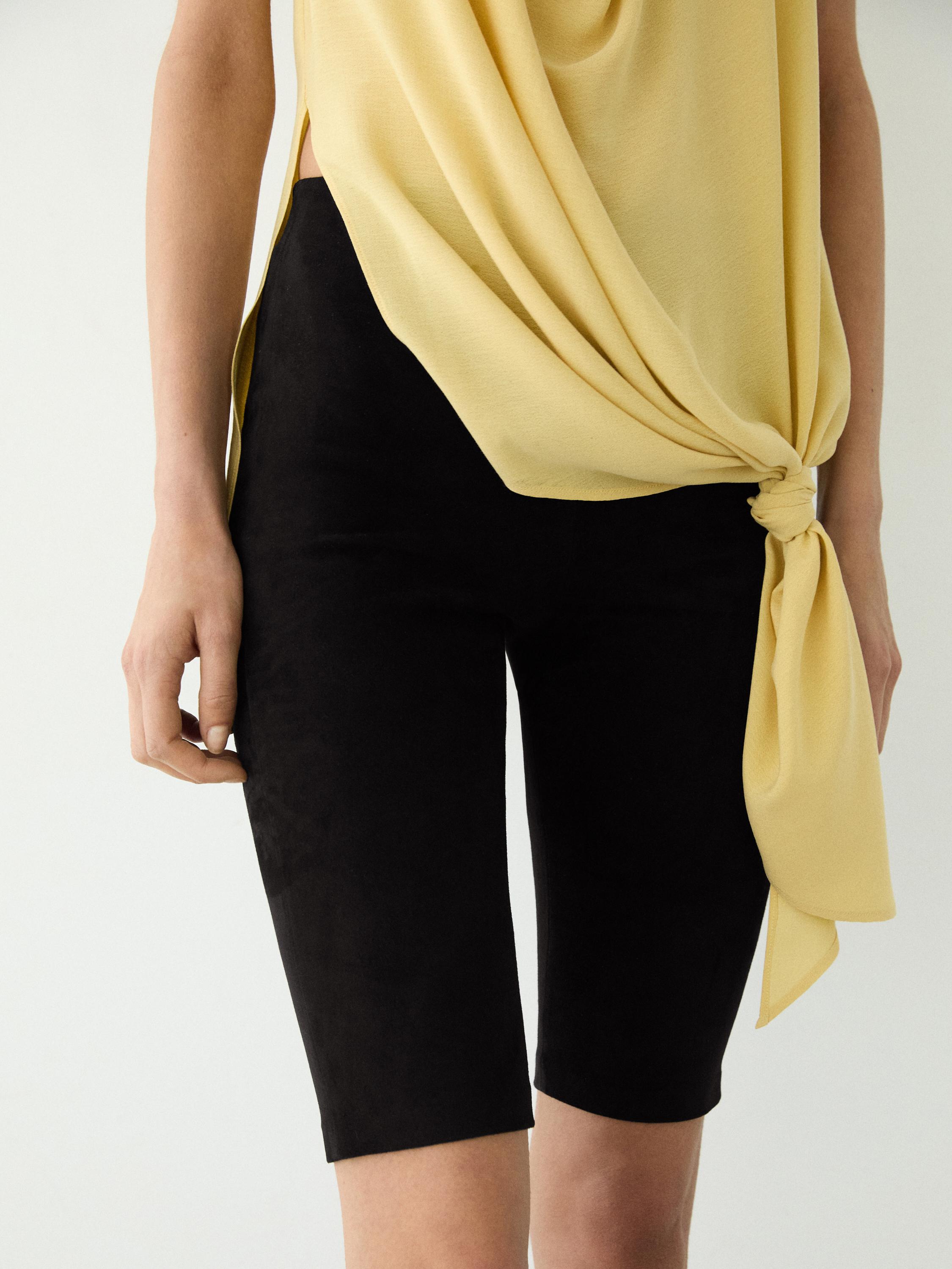 Suede leather cycling shorts — BLACK