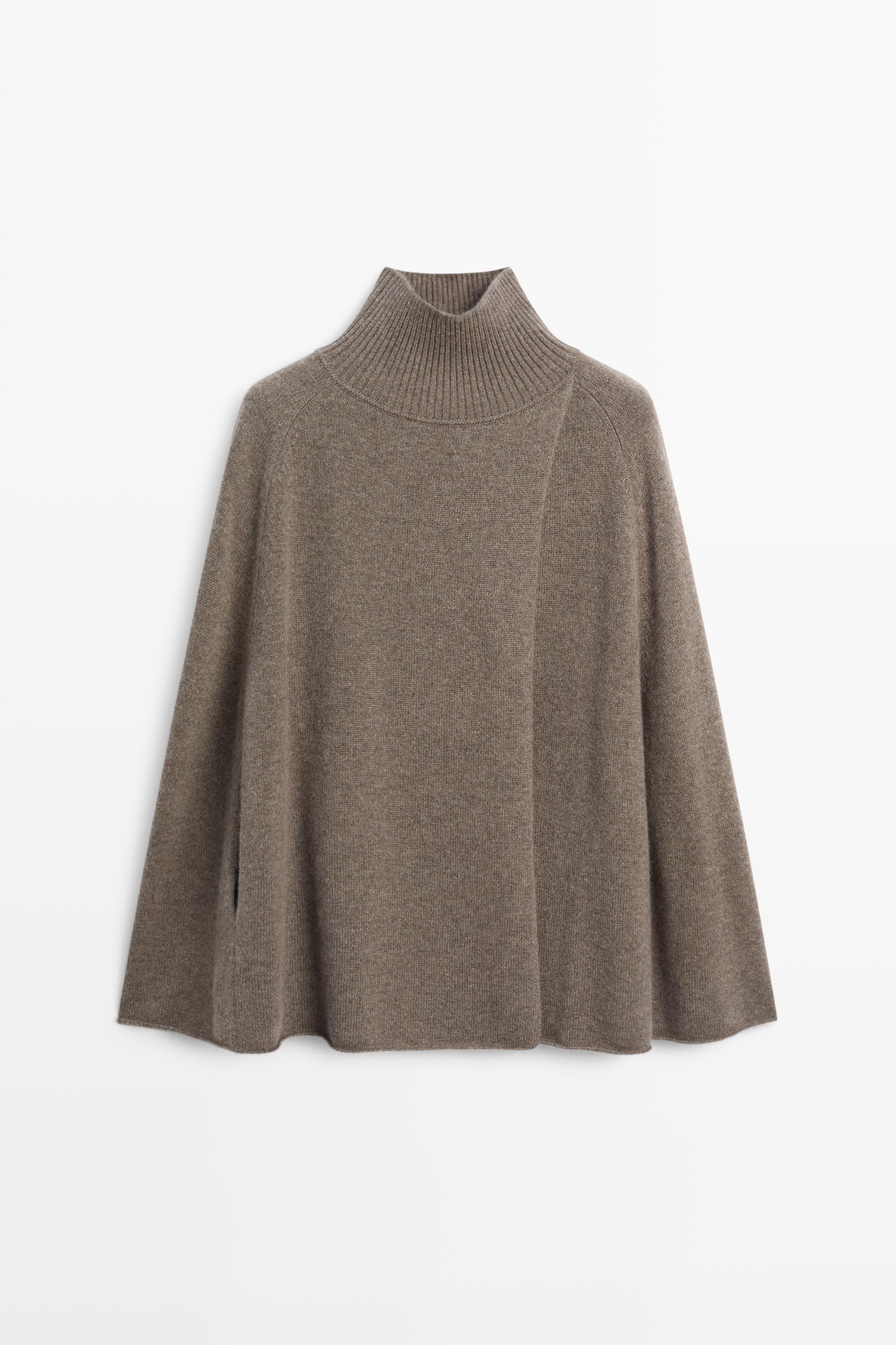 100% cashmere knit cape with crossover detail