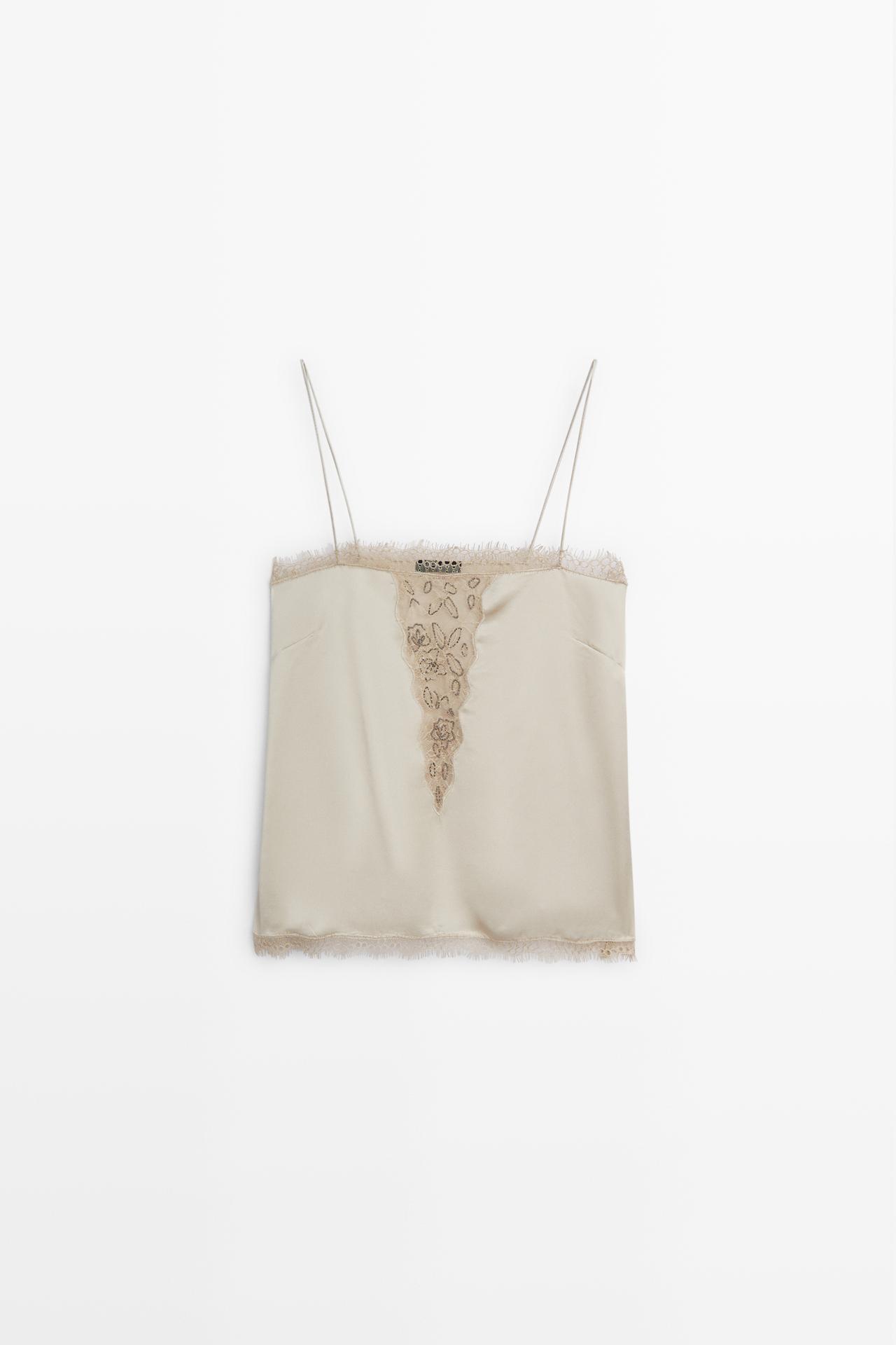 Thin-strap lace camisole — Beige-pink