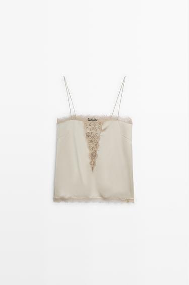 Thin-strap lace camisole — Beige-pink 2
