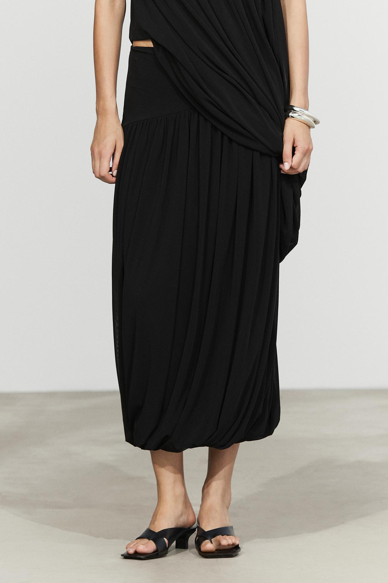 Balloon-effect flowing skirt — BLACK