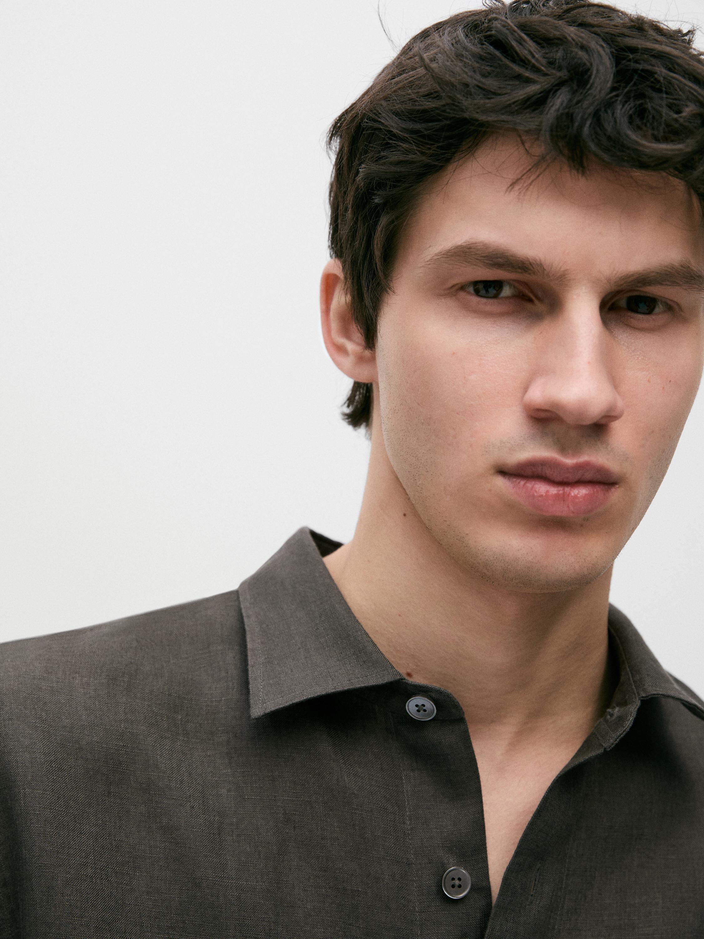 100% linen regular fit shirt — DARK GREEN