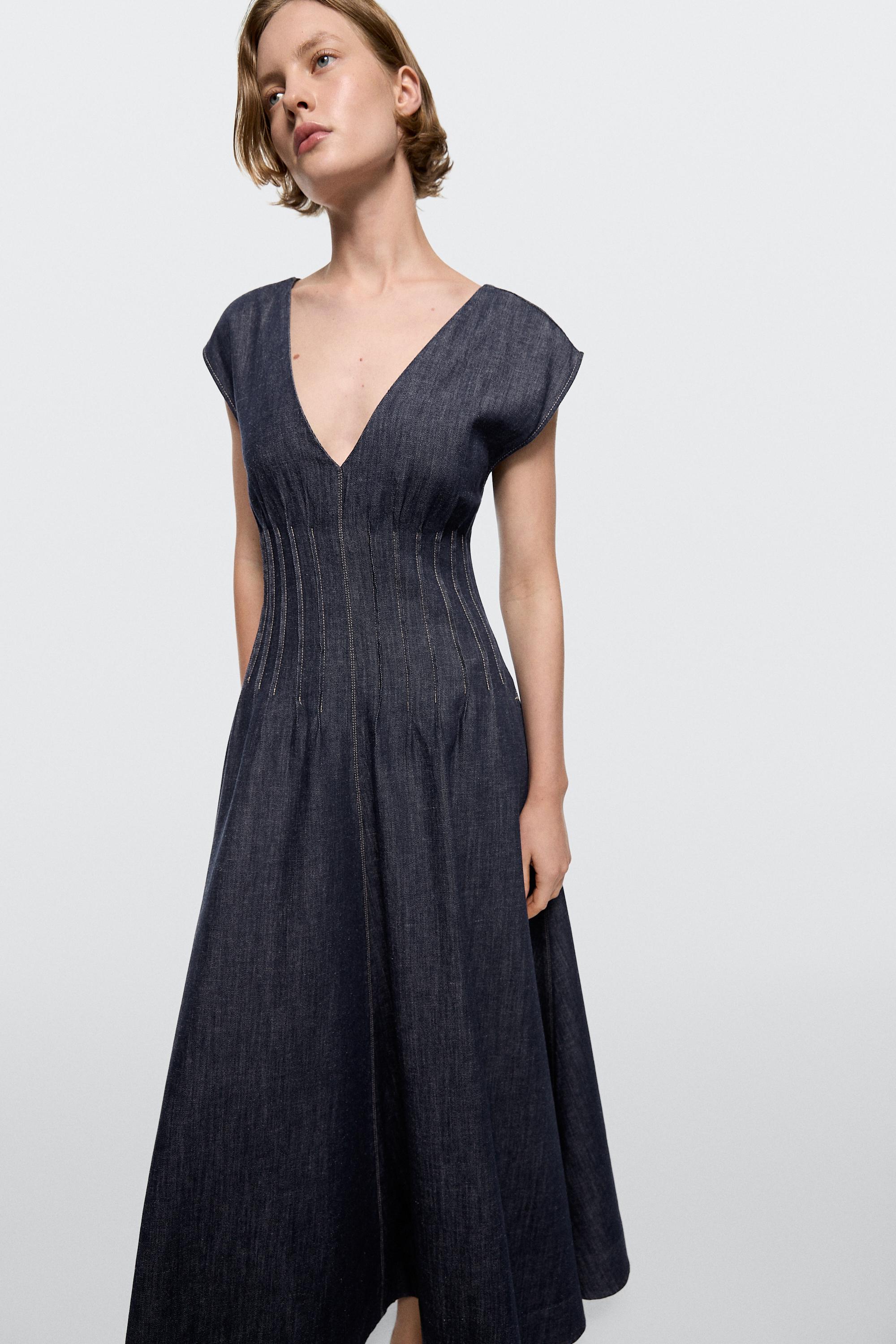 Denim midi dress — DARK BLUE