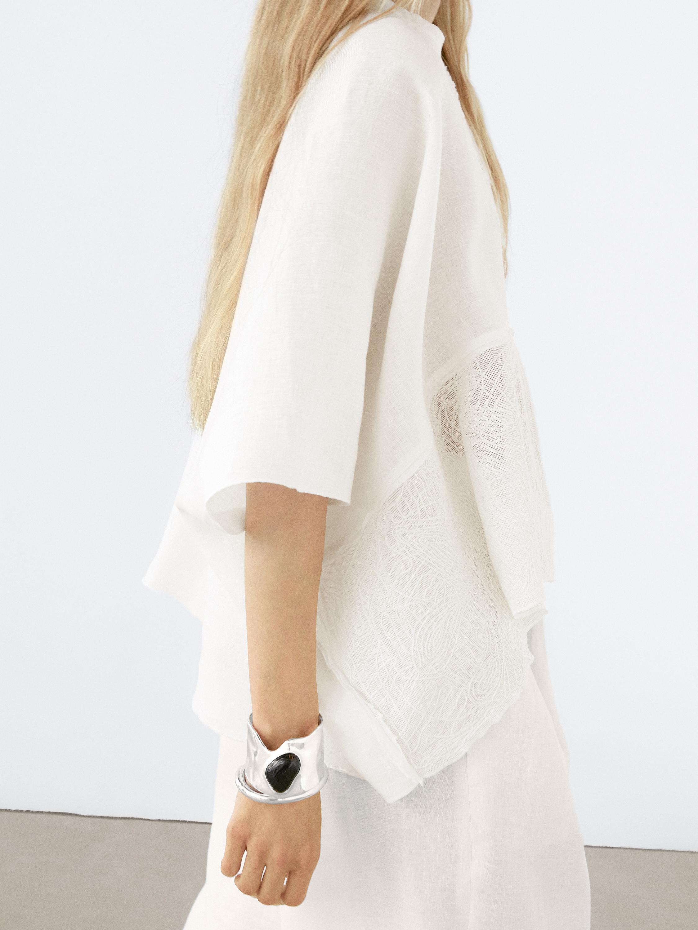 Flowing linen blend embroidered cape