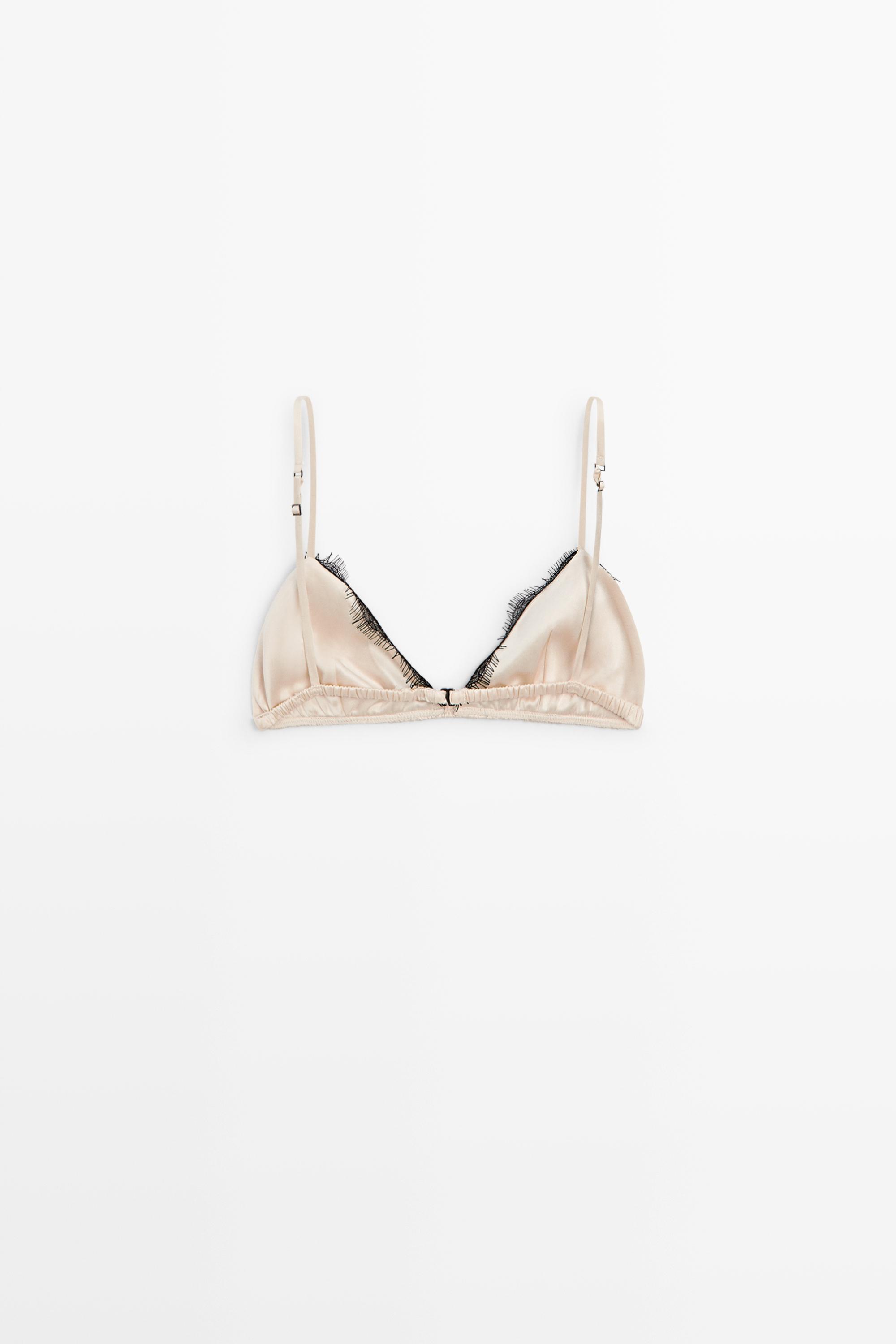 Silk blend lace triangle bra — CREAM