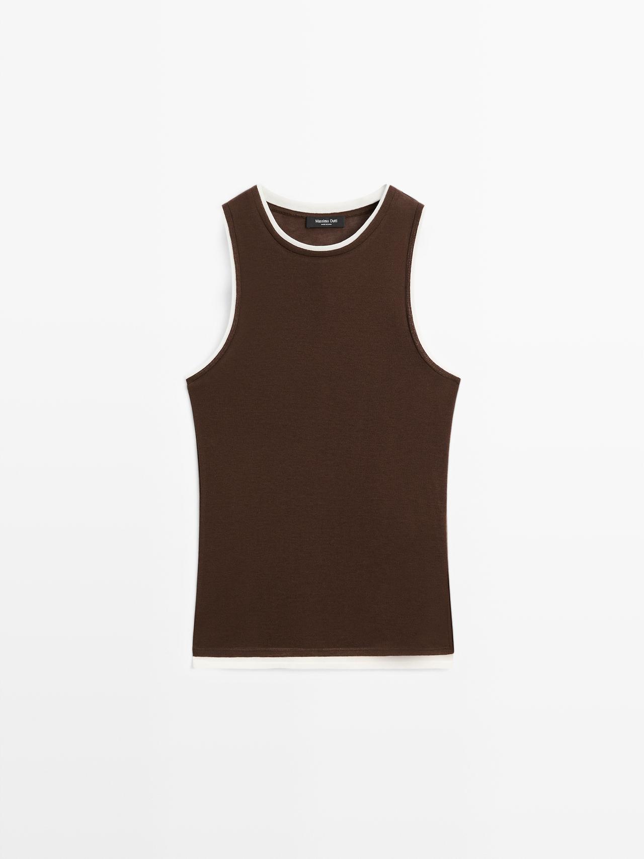 Massimo Dutti - Dames - Mouwloos T-Shirt Met Dubbele Bies - Bruin - S