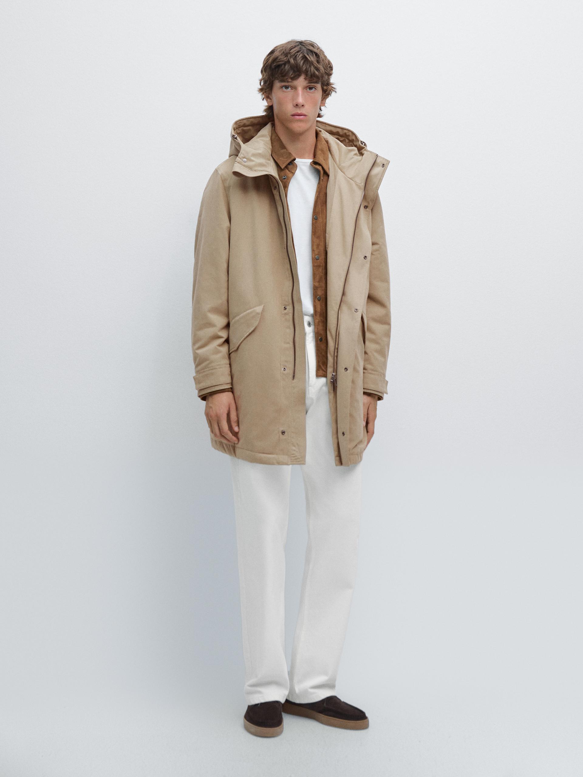 Parka Tissu Déperlant Toucher Pêche - Beige - S - Massimo Dutti - Homme